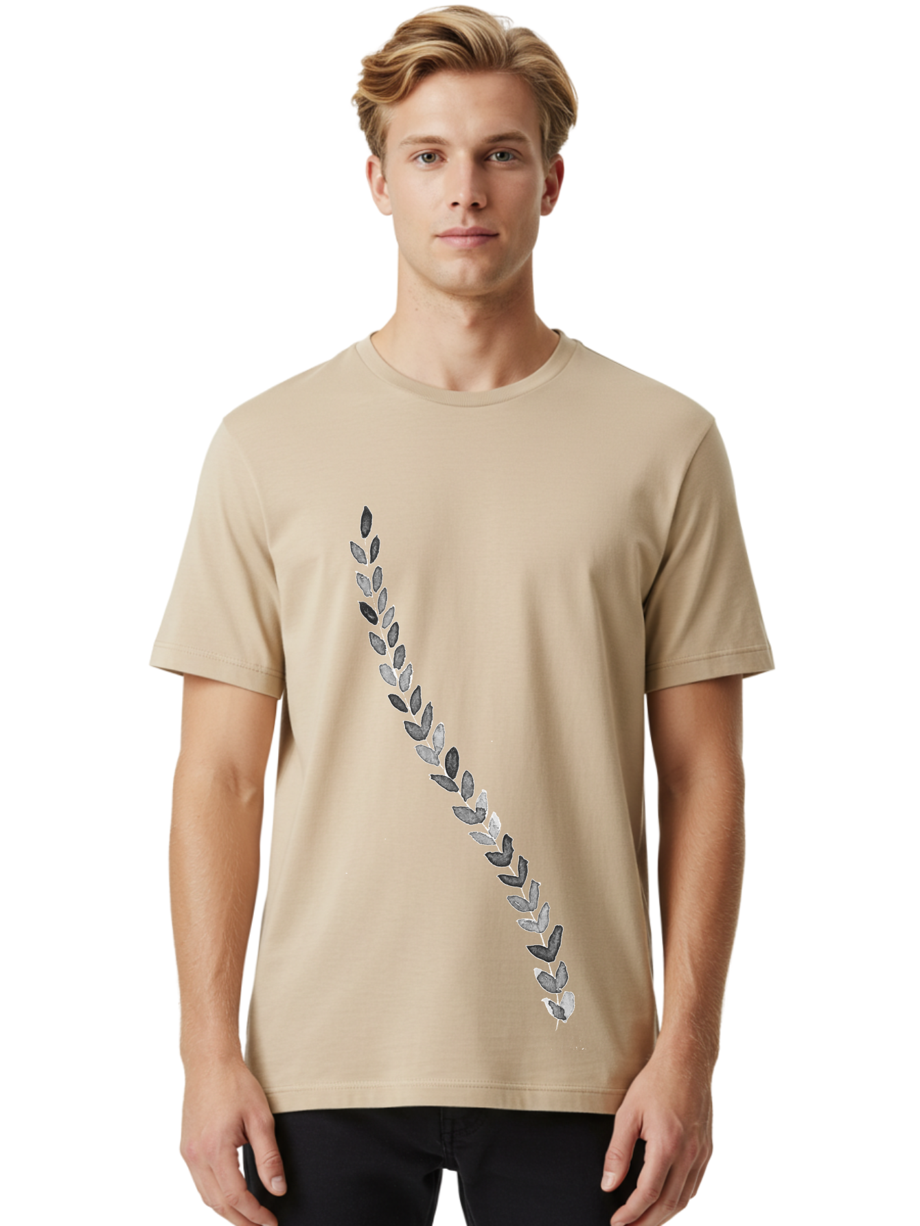 Leaves Men'S Graphic Tee, 100% Cotton, Comfortable Casual Summer Wear, Machine Washable, Laurel Wreath, Leafy Garland, Purple Leaves, Digital Illustration, Graphic Design, Symbol Of Honor, Award Decoration, Vintage Style Aac332