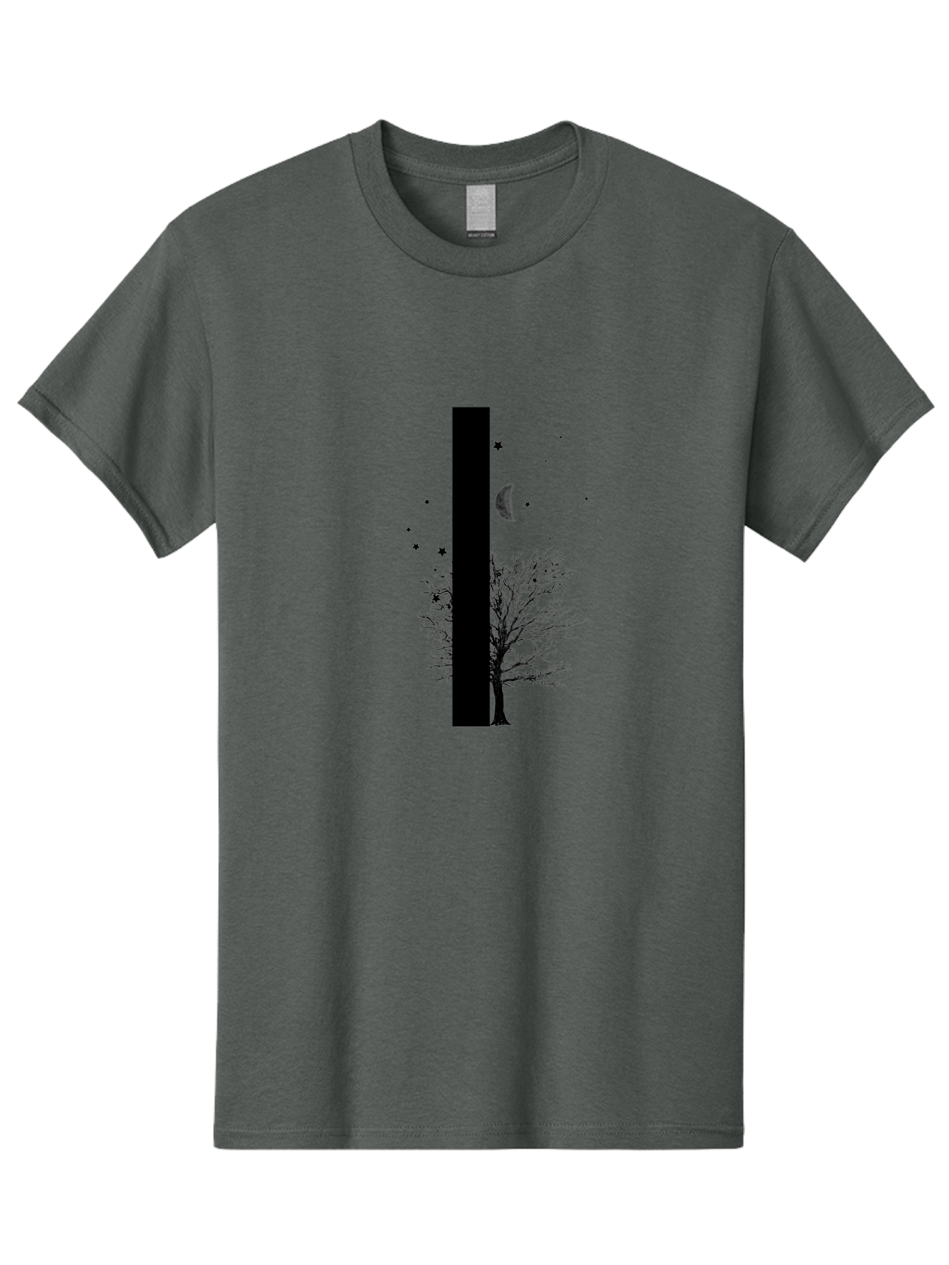 Letter-I Men'S Graphic Tee, 100% Cotton, Comfortable Casual Summer Wear, Machine Washable, Letter I, Tree Silhouette, Moon And Stars, Night Sky, Celestial Design, Typography, Minimalist Art, Simple Shapes, Bold Graphics, Abstract Illustration Aac334