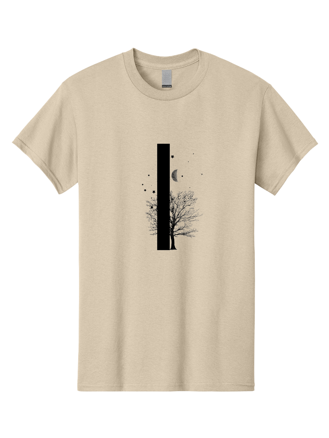 Letter-I Men'S Graphic Tee, 100% Cotton, Comfortable Casual Summer Wear, Machine Washable, Letter I, Tree Silhouette, Moon And Stars, Night Sky, Celestial Design, Typography, Minimalist Art, Simple Shapes, Bold Graphics, Abstract Illustration Aac334