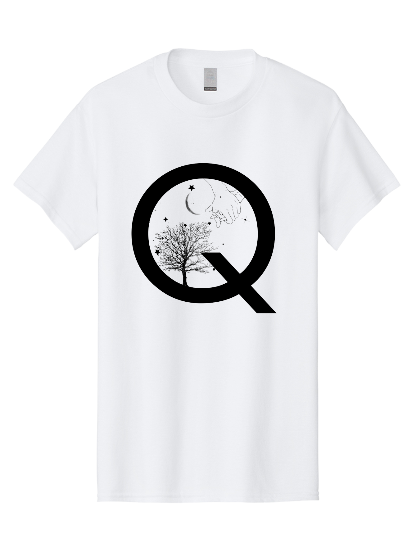 Magnifying-Glass Men'S Graphic Tee, 100% Cotton, Comfortable Casual Summer Wear, Machine Washable, Magnifying Glass, Hand Holding, Tree Silhouette, Crescent Moon And Stars, Astrology, Mysticism, Celestial Body, Botanical Elements Aac336