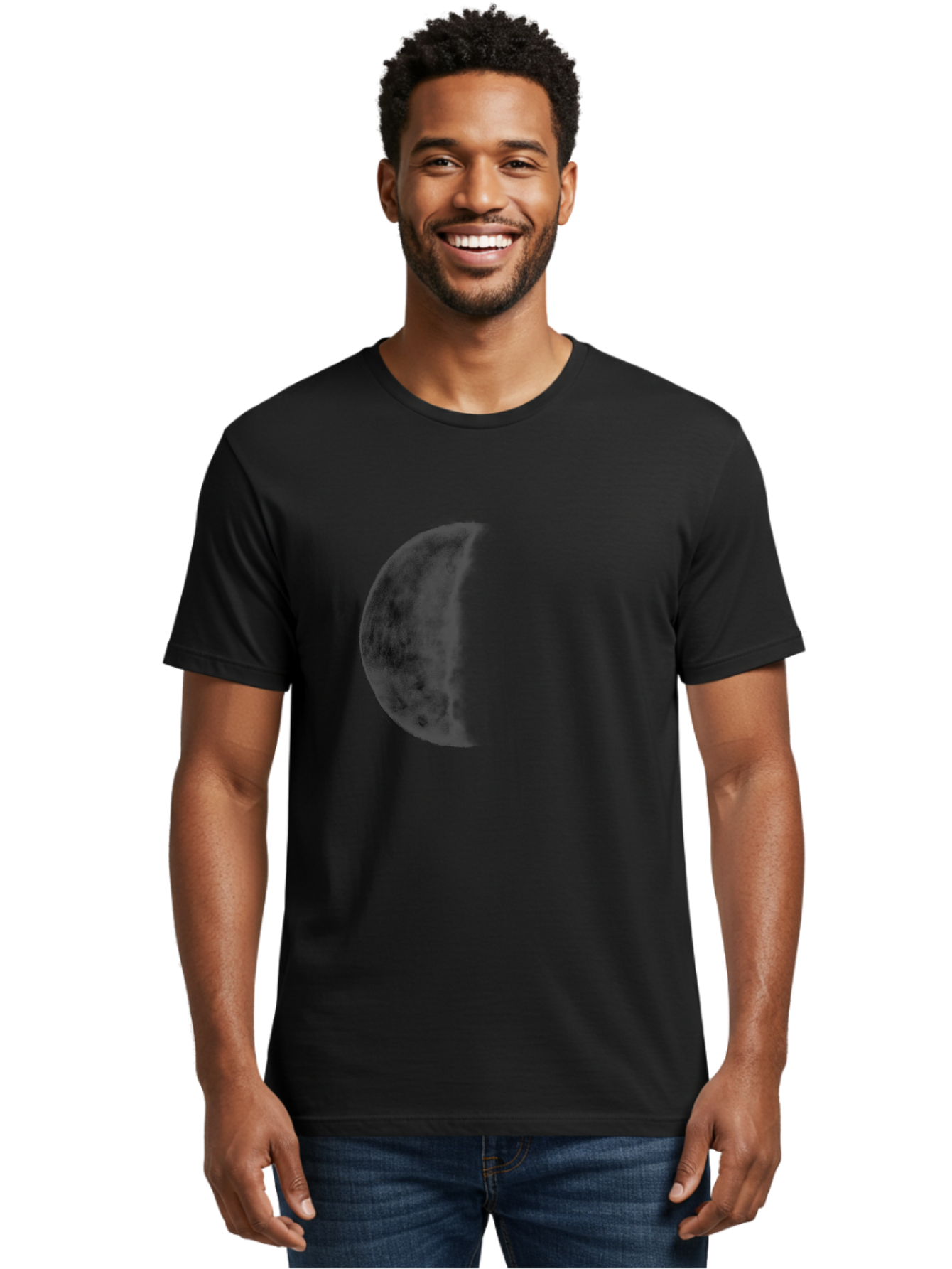 Moon Men'S Graphic Tee, 100% Cotton, Comfortable Casual Summer Wear, Machine Washable, Moon Phase, Lunar Cycle, Half Moon, Moon Surface, Dark Craters, Lunar Texture, Celestial Body, Space Imagery, Astronomy Aac337