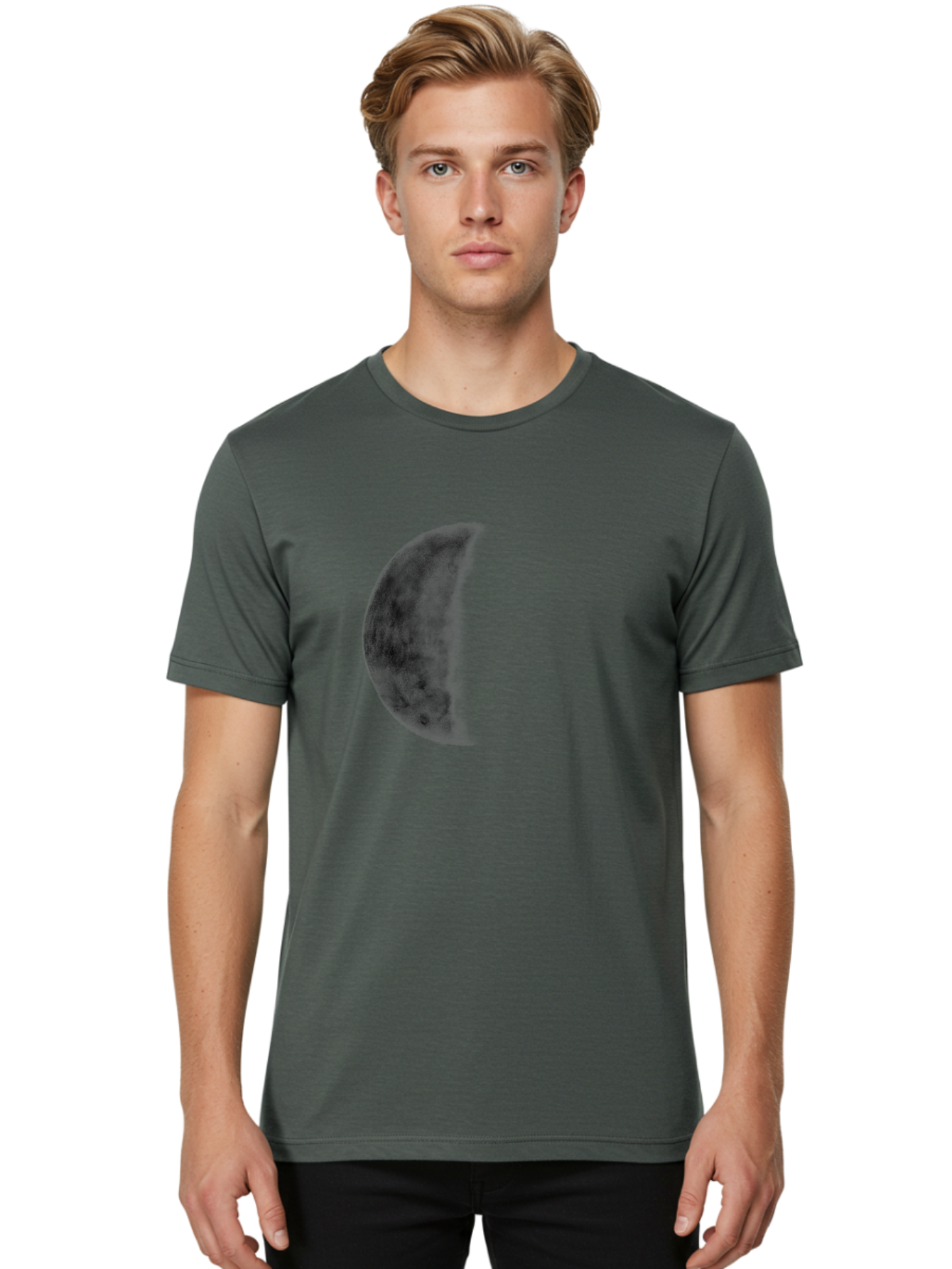 Moon Men'S Graphic Tee, 100% Cotton, Comfortable Casual Summer Wear, Machine Washable, Moon Phase, Lunar Cycle, Half Moon, Moon Surface, Dark Craters, Lunar Texture, Celestial Body, Space Imagery, Astronomy Aac337