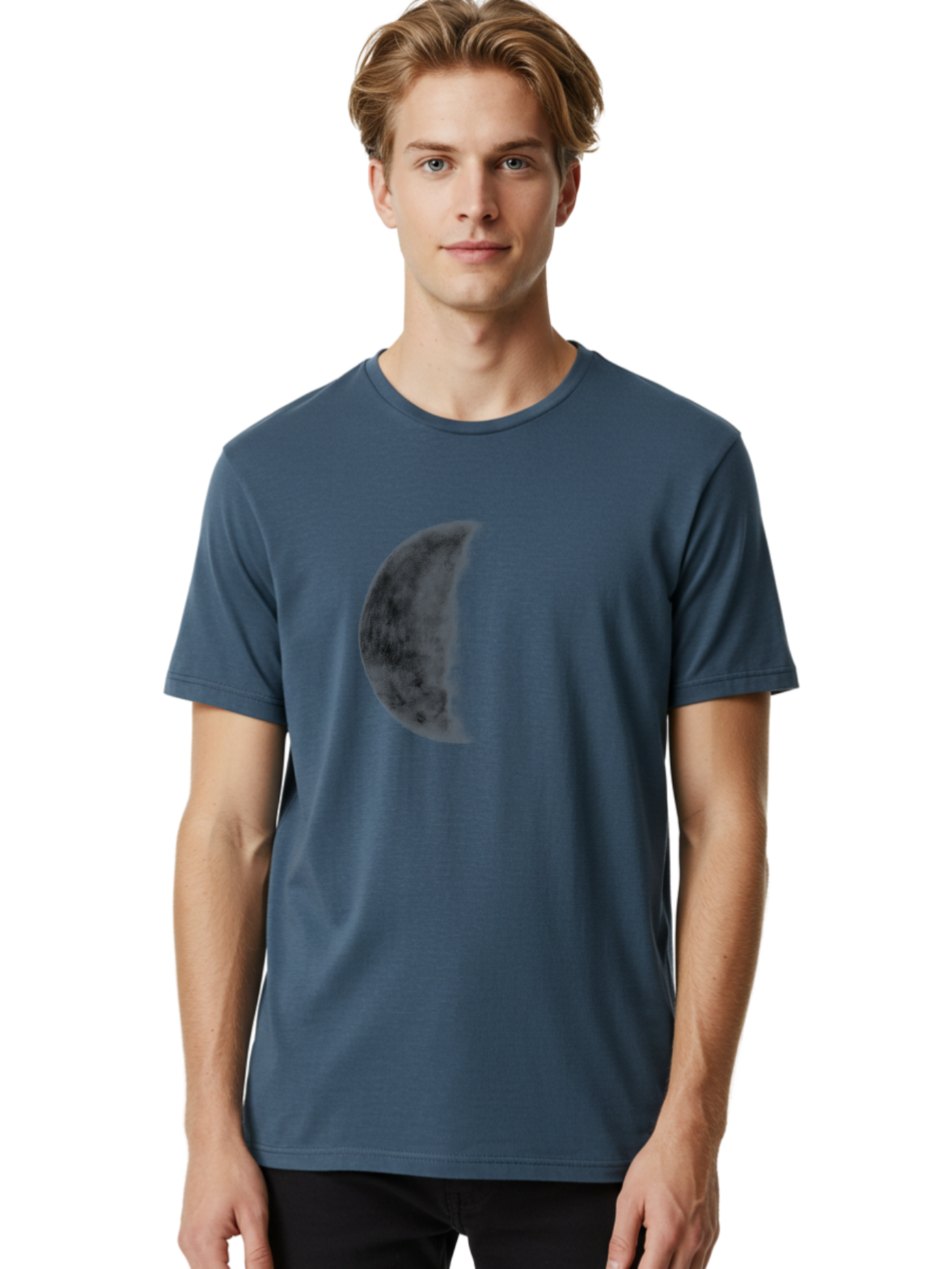 Moon Men'S Graphic Tee, 100% Cotton, Comfortable Casual Summer Wear, Machine Washable, Moon Phase, Lunar Cycle, Half Moon, Moon Surface, Dark Craters, Lunar Texture, Celestial Body, Space Imagery, Astronomy Aac337