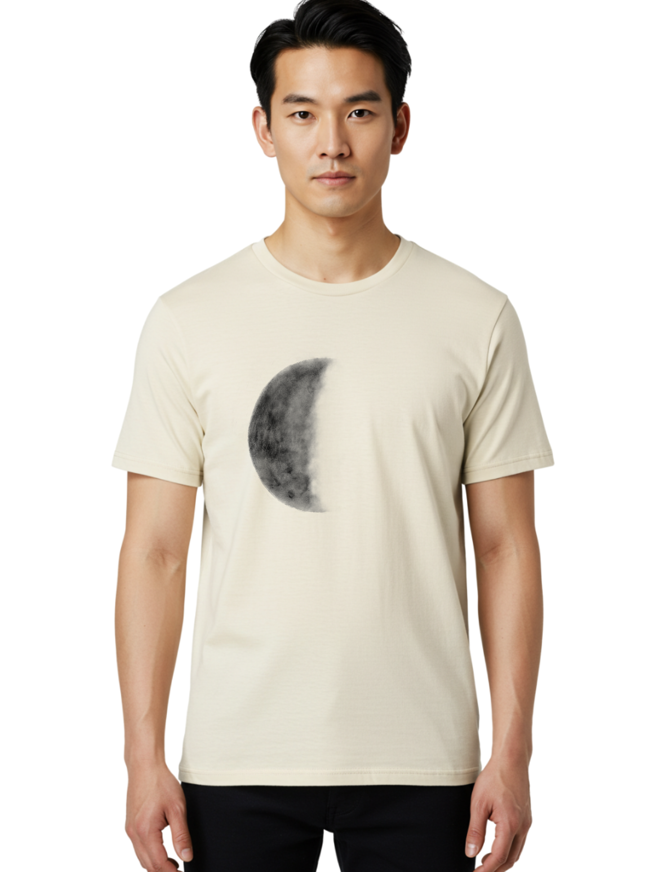 Moon Men'S Graphic Tee, 100% Cotton, Comfortable Casual Summer Wear, Machine Washable, Moon Phase, Lunar Cycle, Half Moon, Moon Surface, Dark Craters, Lunar Texture, Celestial Body, Space Imagery, Astronomy Aac337