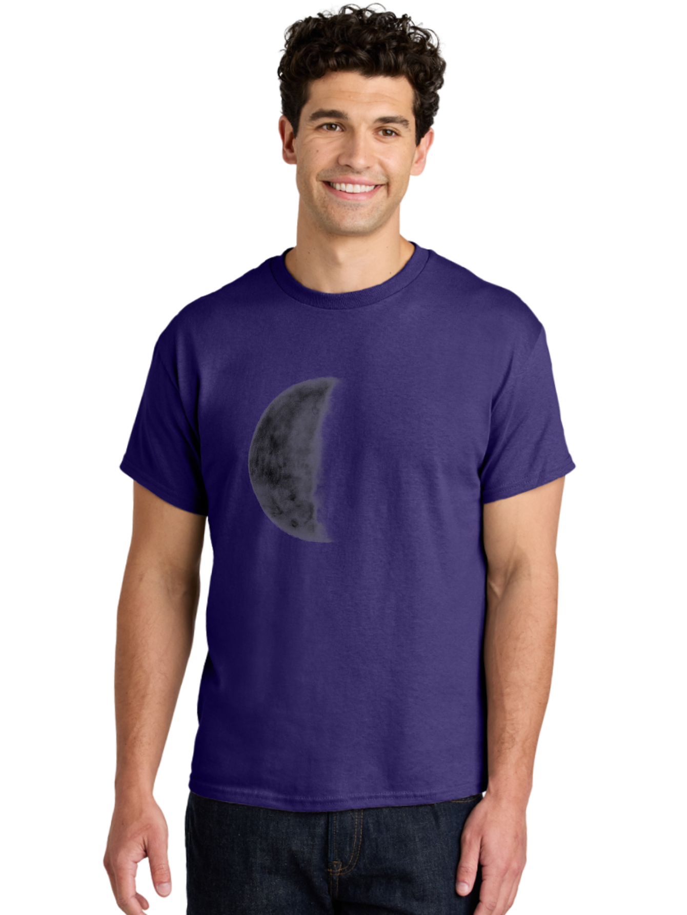 Moon Men'S Graphic Tee, 100% Cotton, Comfortable Casual Summer Wear, Machine Washable, Moon Phase, Lunar Cycle, Half Moon, Moon Surface, Dark Craters, Lunar Texture, Celestial Body, Space Imagery, Astronomy Aac337