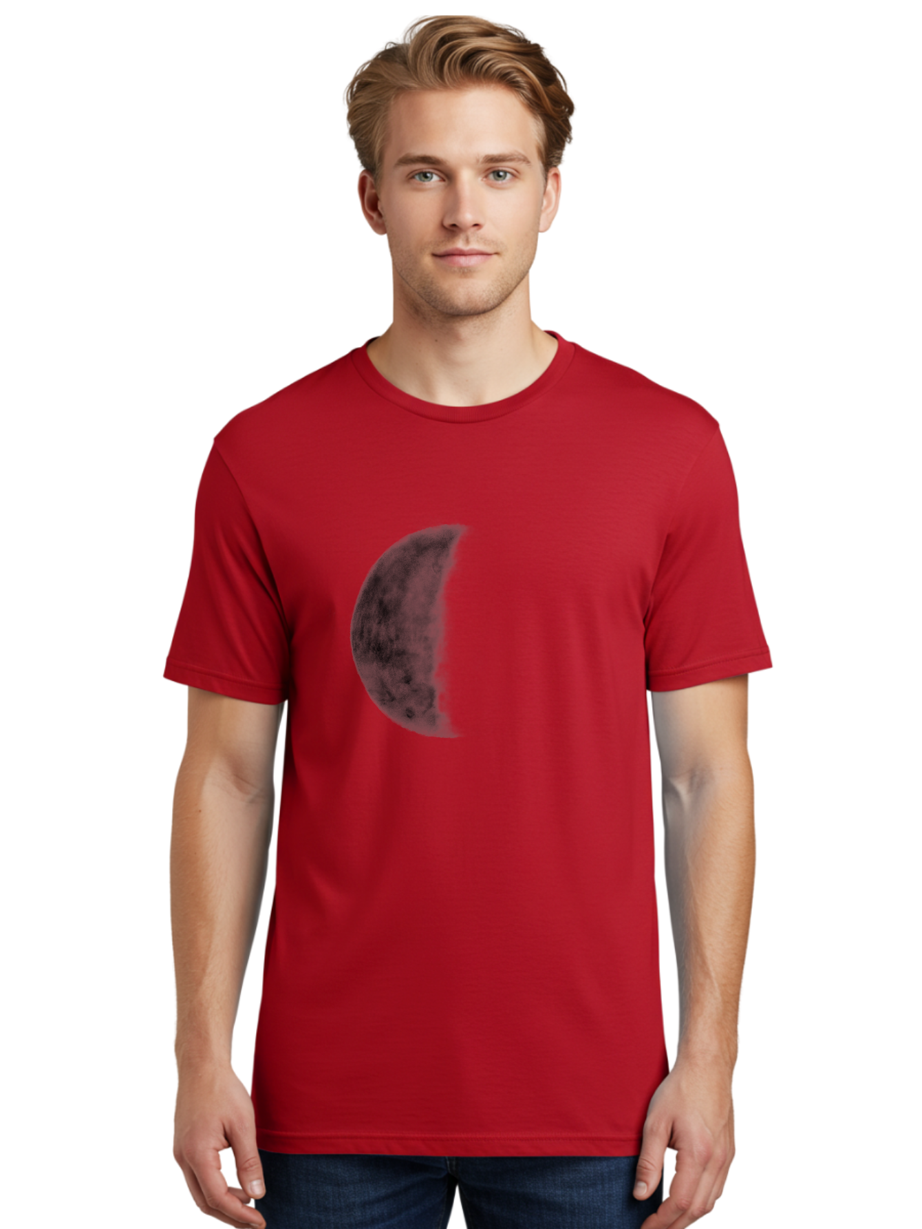 Moon Men'S Graphic Tee, 100% Cotton, Comfortable Casual Summer Wear, Machine Washable, Moon Phase, Lunar Cycle, Half Moon, Moon Surface, Dark Craters, Lunar Texture, Celestial Body, Space Imagery, Astronomy Aac337