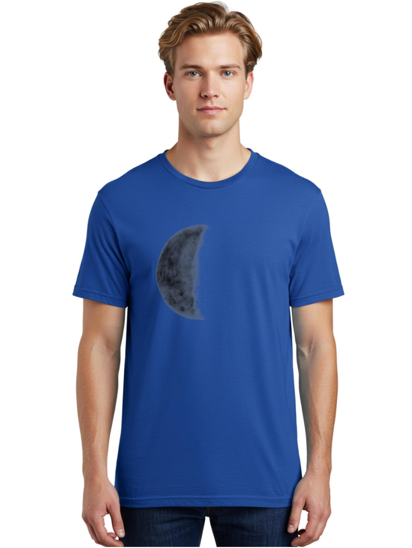 Moon Men'S Graphic Tee, 100% Cotton, Comfortable Casual Summer Wear, Machine Washable, Moon Phase, Lunar Cycle, Half Moon, Moon Surface, Dark Craters, Lunar Texture, Celestial Body, Space Imagery, Astronomy Aac337