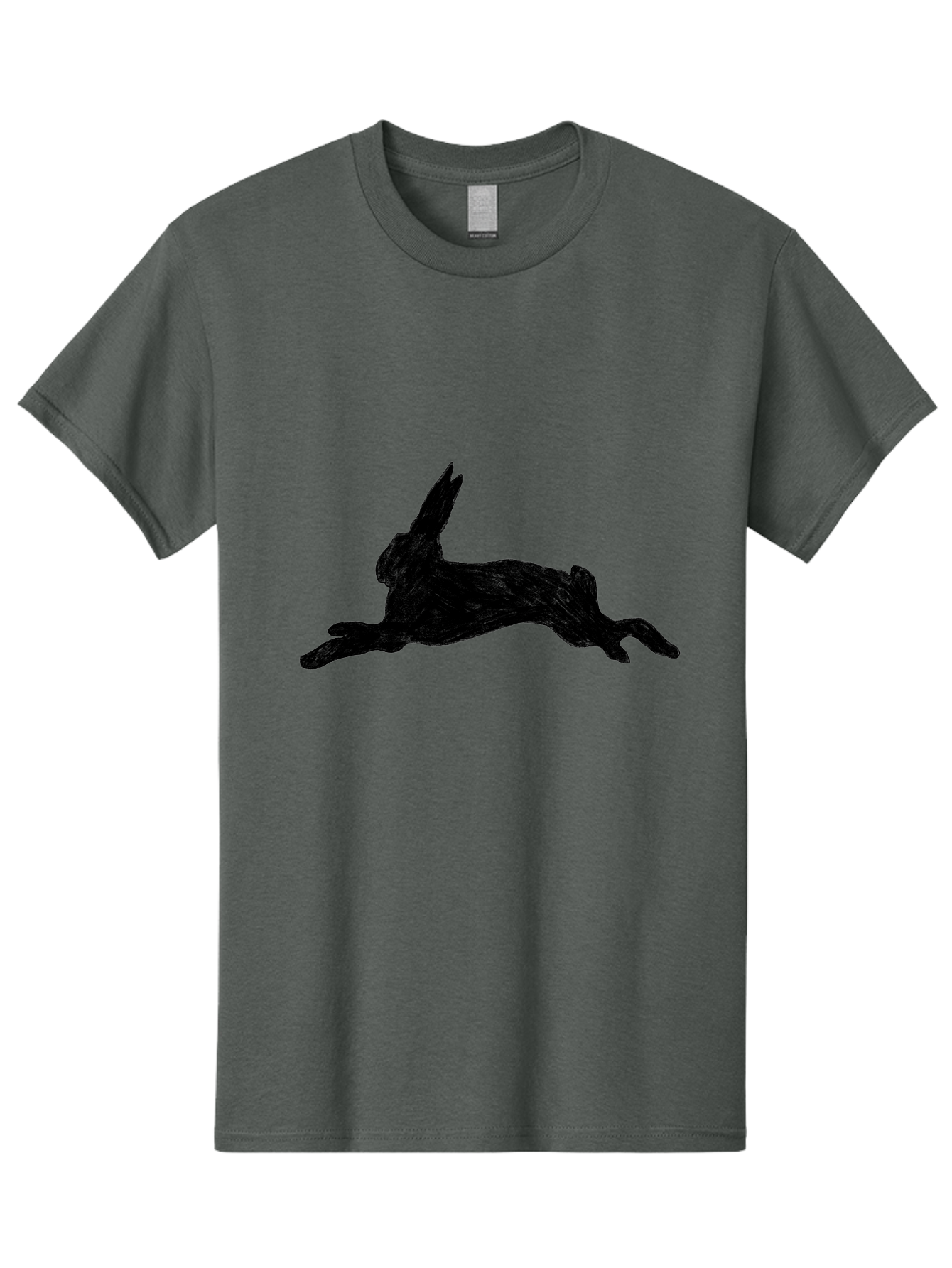 Running-Rabbit Men'S Graphic Tee, 100% Cotton, Comfortable Casual Summer Wear, Machine Washable, Leaping Rabbit, Dynamic Pose, Energetic Movement, Black Silhouette, Simple Design, Minimalist Art, Wildlife Silhouette Aac347