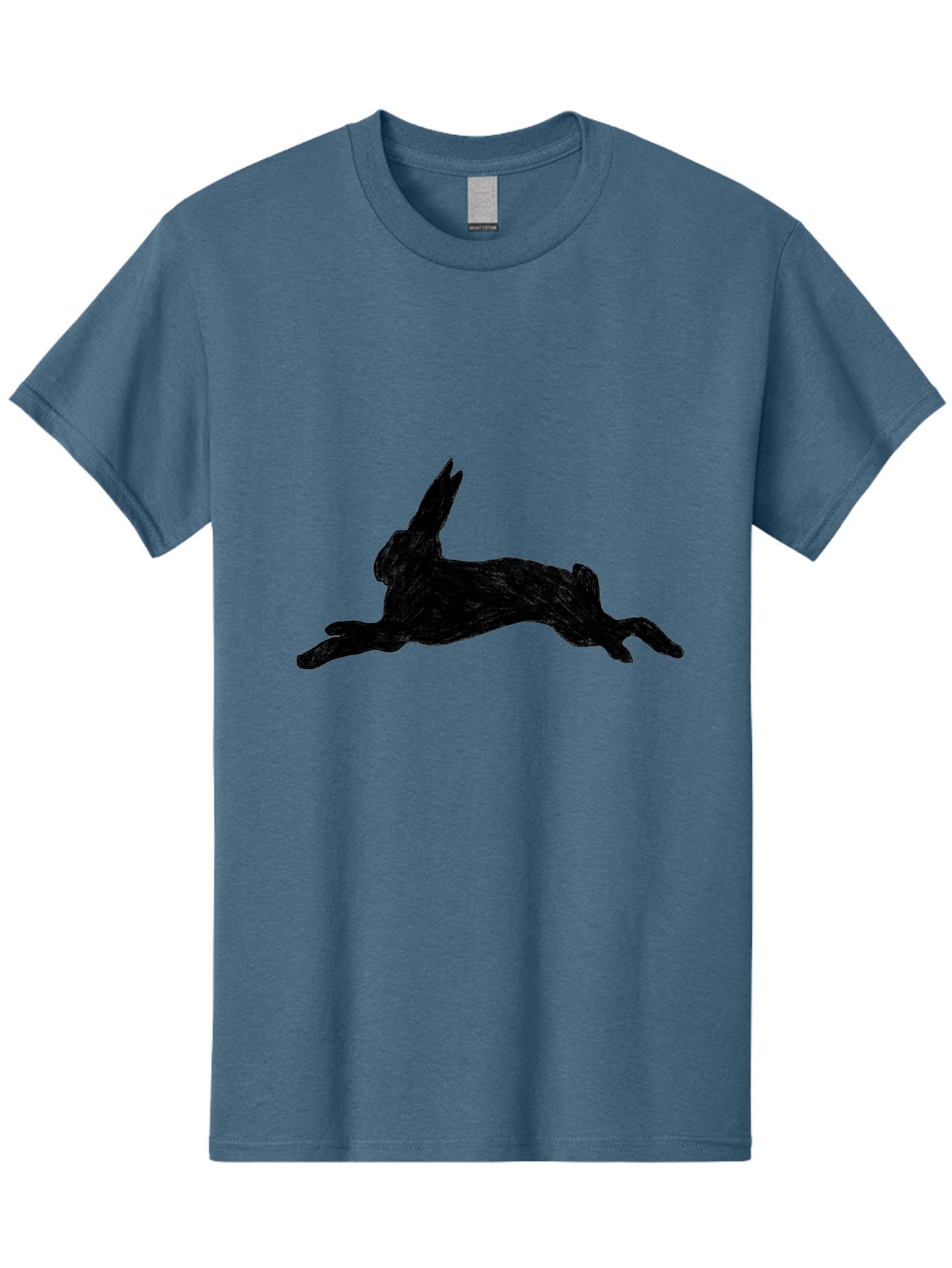 Running-Rabbit Men'S Graphic Tee, 100% Cotton, Comfortable Casual Summer Wear, Machine Washable, Leaping Rabbit, Dynamic Pose, Energetic Movement, Black Silhouette, Simple Design, Minimalist Art, Wildlife Silhouette Aac347