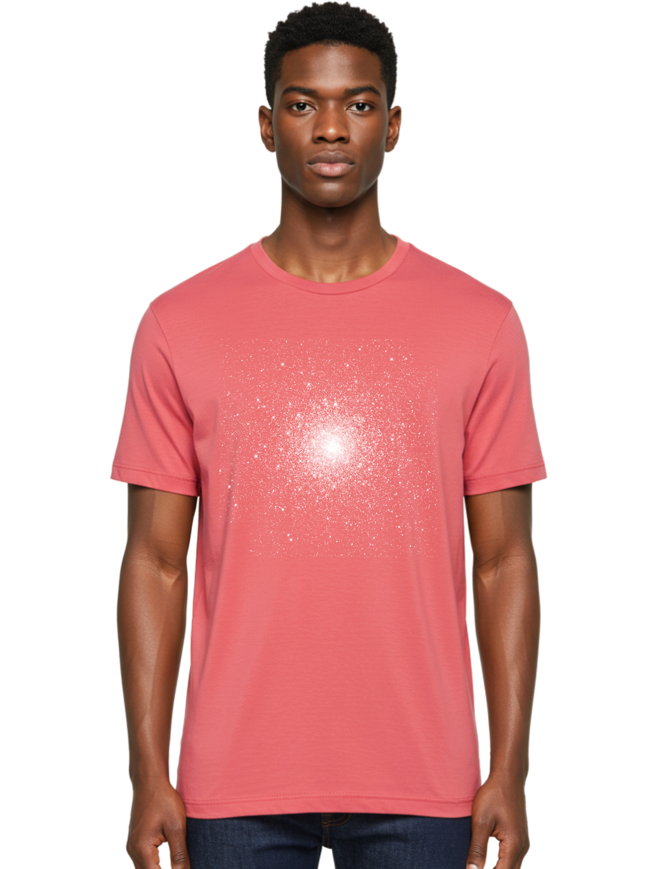Star-Burst Men'S Graphic Tee, 100% Cotton, Comfortable Casual Summer Wear, Machine Washable, White Speckles, Burst Effect, Abstract Design, Light Particles, Glowing Center, Visual Effect, Motion Blur, Sparkling Dots Aac352