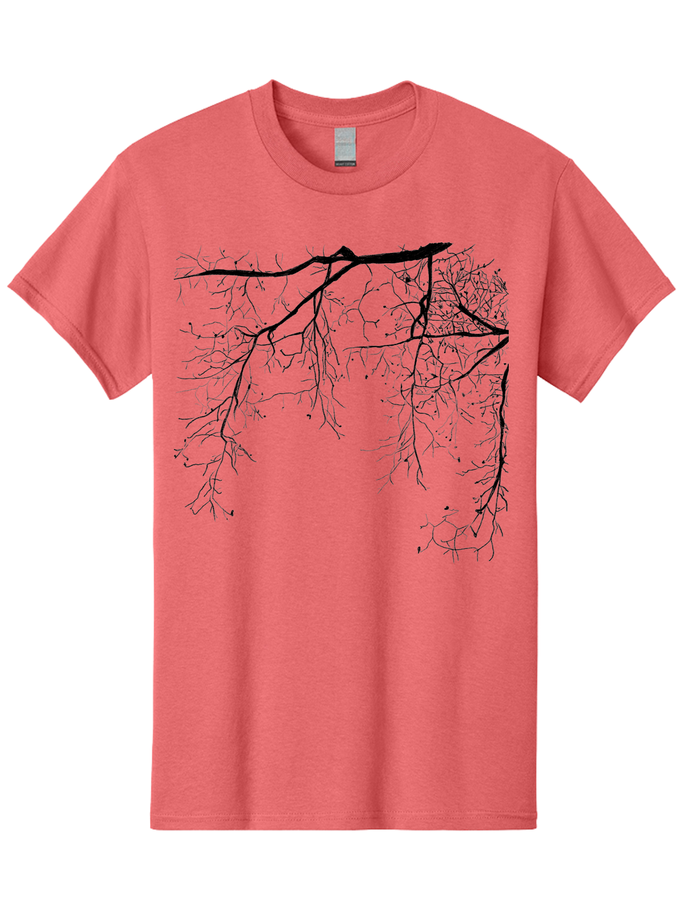 Tree-Branches Men'S Graphic Tee, 100% Cotton, Comfortable Casual Summer Wear, Machine Washable, Bare Tree Branches, Black Silhouettes, Intricate Patterns, Winter Scenery, Seasonal Change, Natural Beauty, Artistic Design Aac354