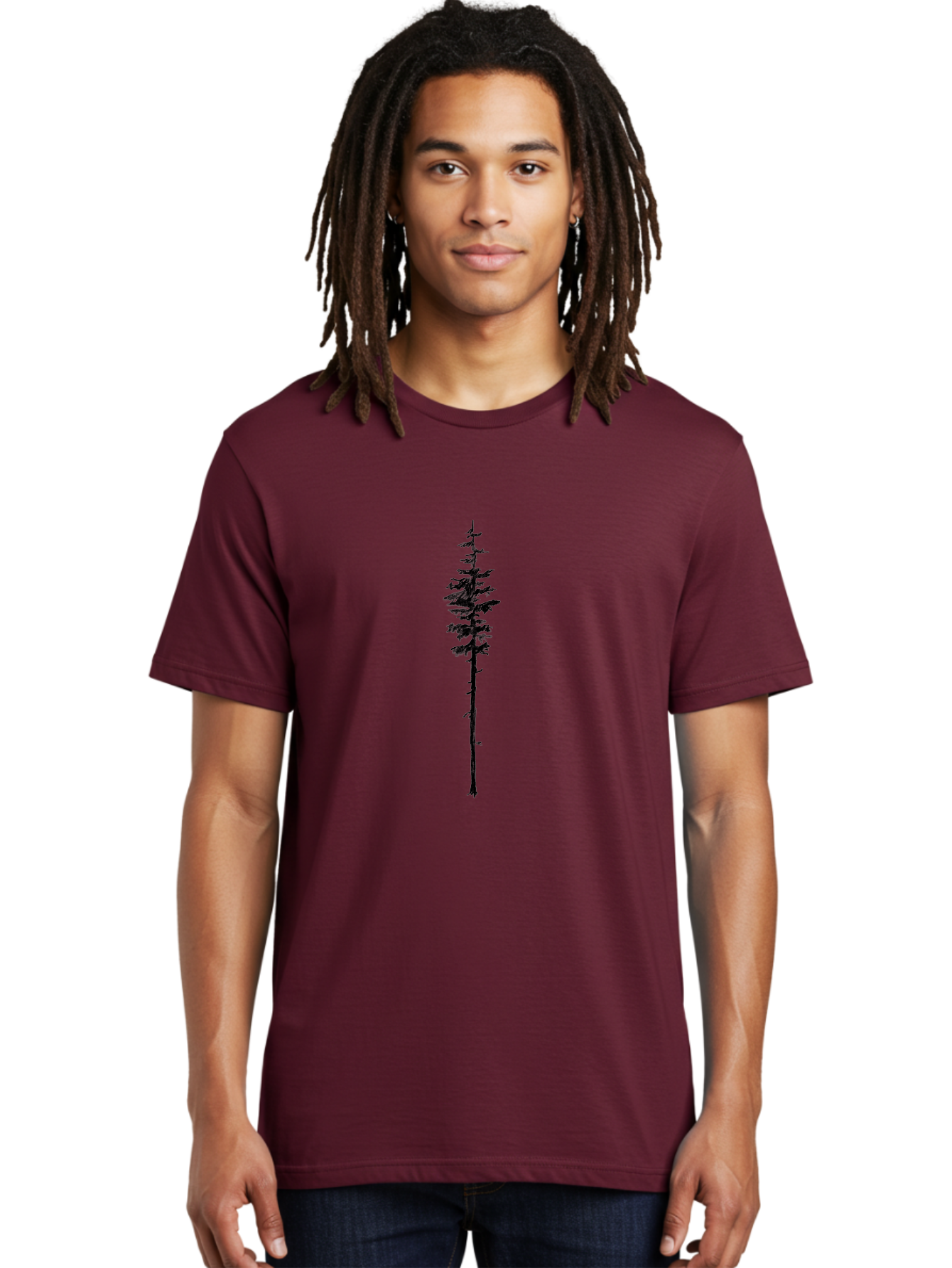 Tree-Silhouette Men'S Graphic Tee, 100% Cotton, Comfortable Casual Summer Wear, Machine Washable, Simple Tree Silhouette, Minimalist Design, Tree Branches, Leafy Top, Slender Trunk, Graphic Element, Natural Shape, Isolated Shape Aac355