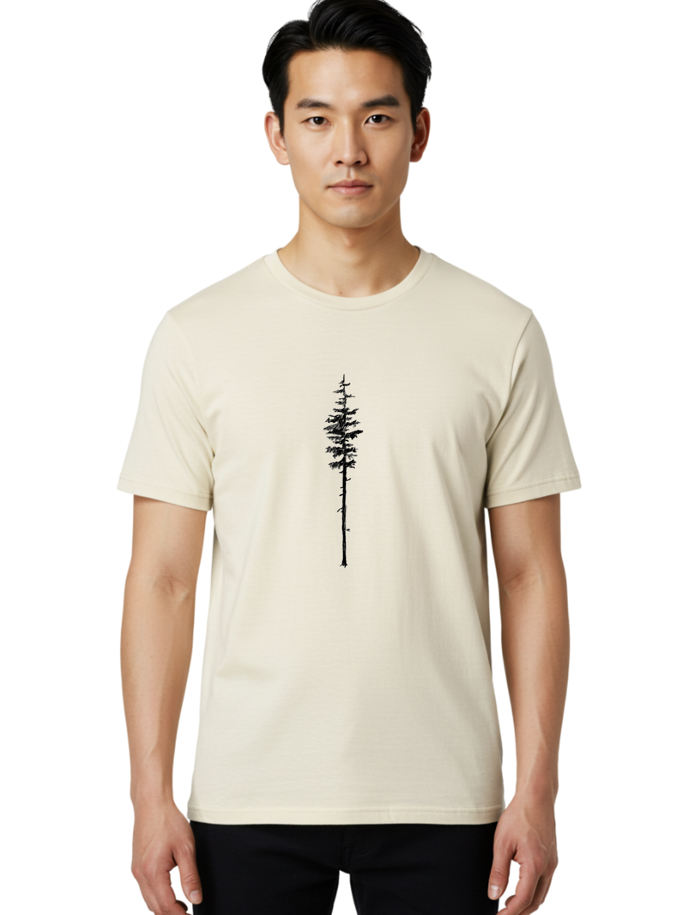 Tree-Silhouette Men'S Graphic Tee, 100% Cotton, Comfortable Casual Summer Wear, Machine Washable, Simple Tree Silhouette, Minimalist Design, Tree Branches, Leafy Top, Slender Trunk, Graphic Element, Natural Shape, Isolated Shape Aac355