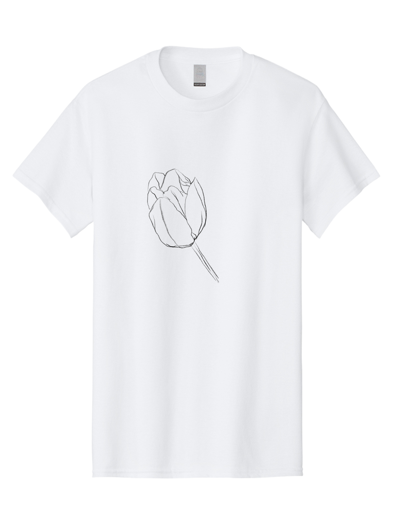 Tulip-Sketch Men'S Graphic Tee, 100% Cotton, Comfortable Casual Summer Wear, Machine Washable, Simple Line Art, Tulip Illustration, Minimalist Design, Floral Sketch, Elegant Outline, Spring Flower Aac356
