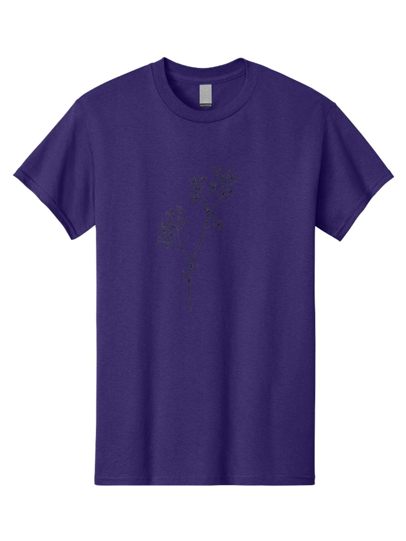 Twin-Flowering-Stem Men'S Graphic Tee, 100% Cotton, Comfortable Casual Summer Wear, Machine Washable, Simple Line Art, Minimalist Design, Floral Illustration, Delicate Flowers, Botanical Art, Elegant Stems, Leaves And Blooms, Aac357