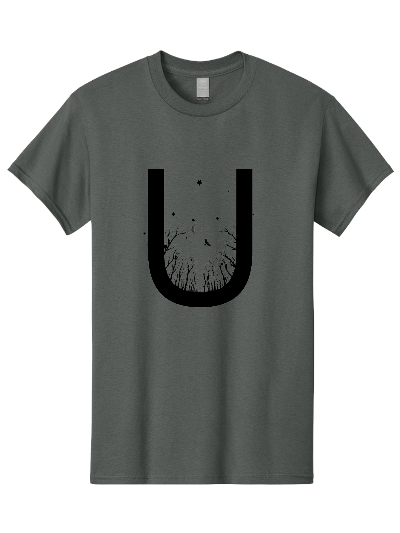 U Men'S Graphic Tee, 100% Cotton, Comfortable Casual Summer Wear, Machine Washable, Mystical Forest, Silhouette Of Trees, Crescent Moon, Starry Night Sky, Bats Flying, Magical Atmosphere, Whimsical Design, Nocturnal Scene Aac358