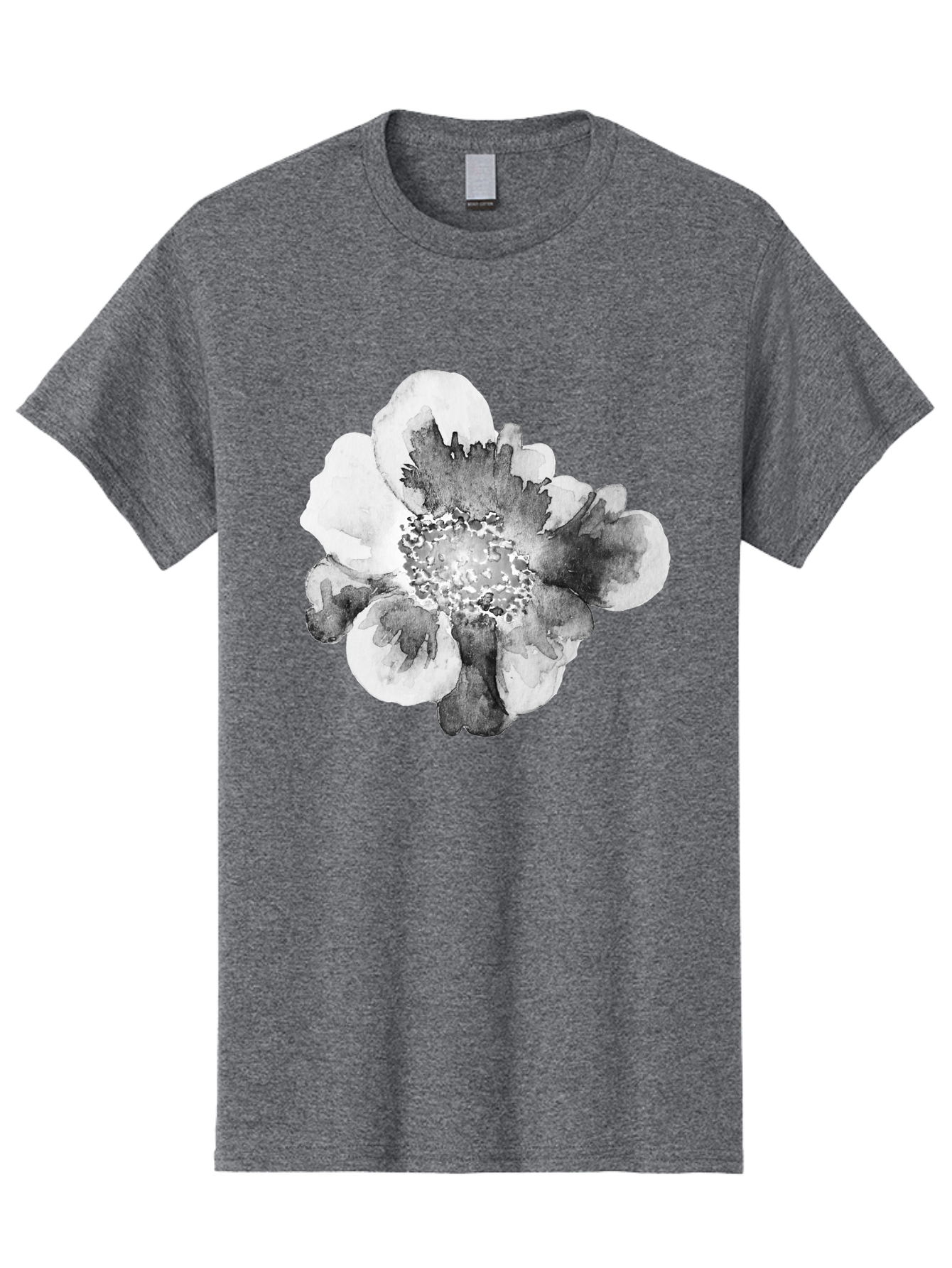 Watercolor-Flower Men'S Graphic Tee, 100% Cotton, Comfortable Casual Summer Wear, Machine Washable, Watercolor Flower, Black And White Petals, Delicate Artwork, Floral Design, Artistic Expression, Elegant Simplicity, Minimalist Style, Aac361
