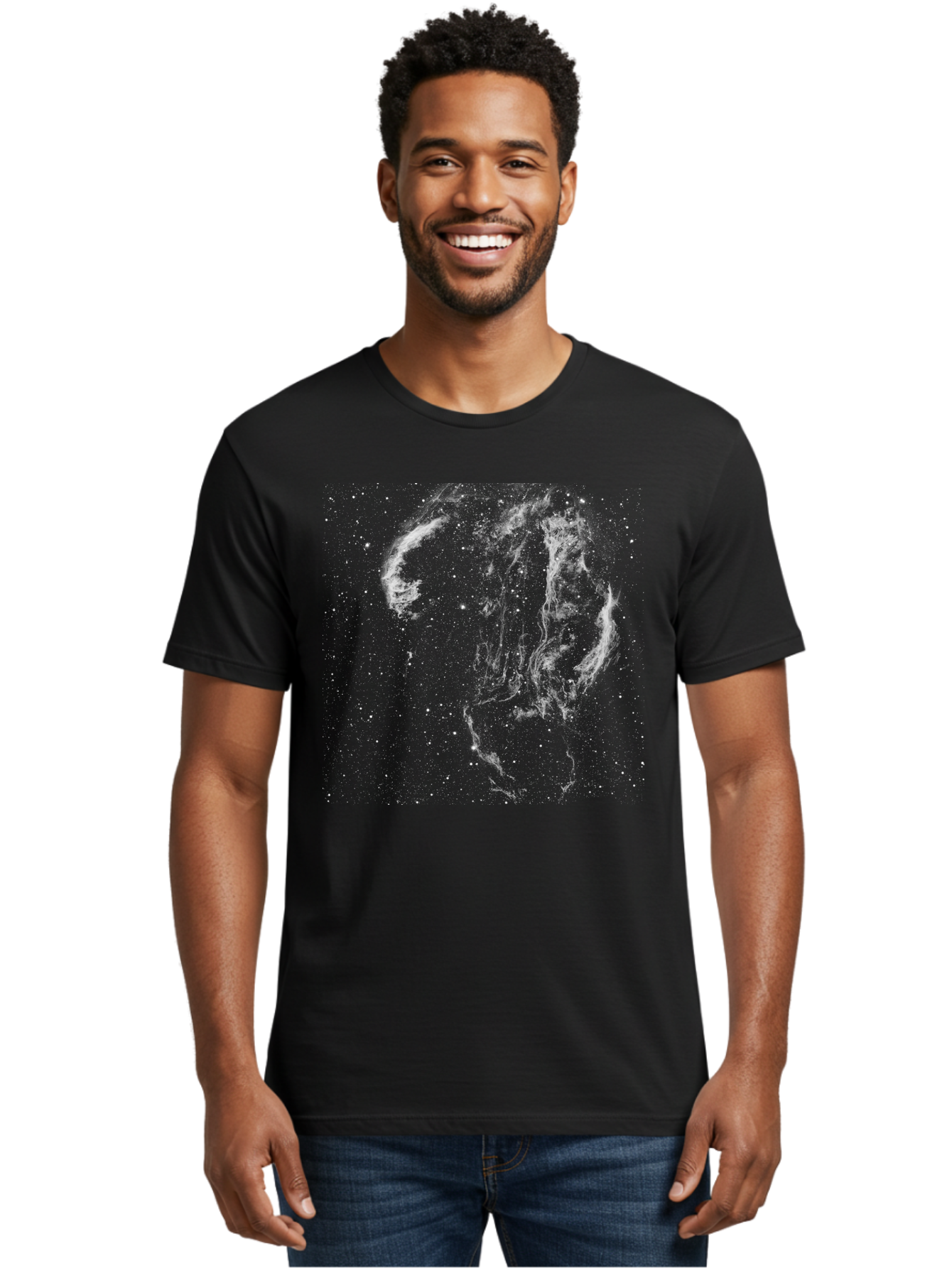 White-Smoke-On-Green Men'S Graphic Tee, 100% Cotton, Comfortable Casual Summer Wear, Machine Washable, Smoke Or Dust Cloud, Abstract Design, White Particles, Dynamic Movement, Textured Effect, Artistic Visualization, Creative Element Aac363