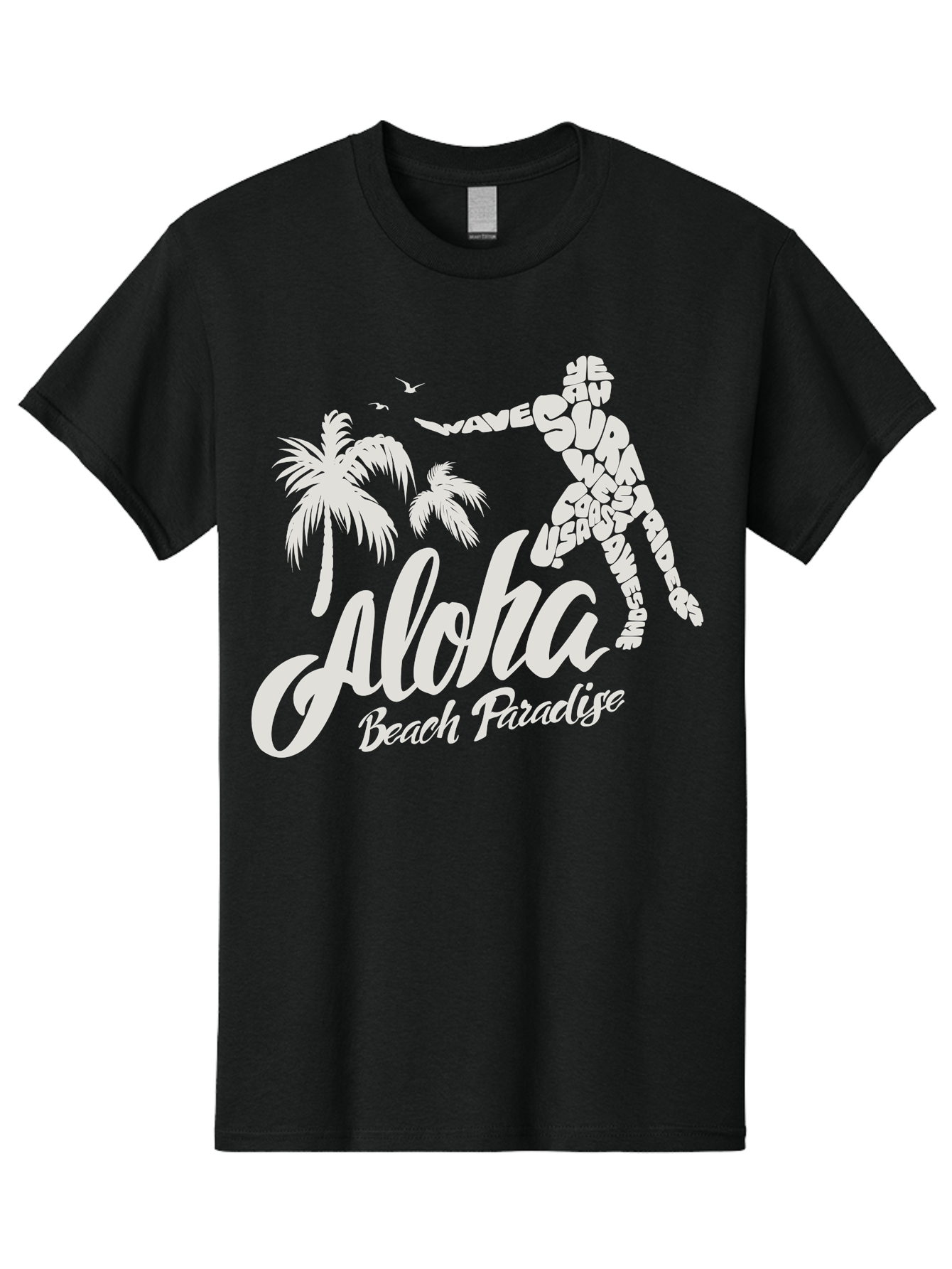 Aloha-Beach-Paradise Men'S Graphic Tee, 100% Cotton, Comfortable Casual Summer Wear, Machine Washable, Surfer Silhouette, Tropical Getaway, Beach Vacation, Surfing Culture, Wave Riding, Aloha Spirit, Island Vibes, Palm Trees, Beach Paradise, Aac368