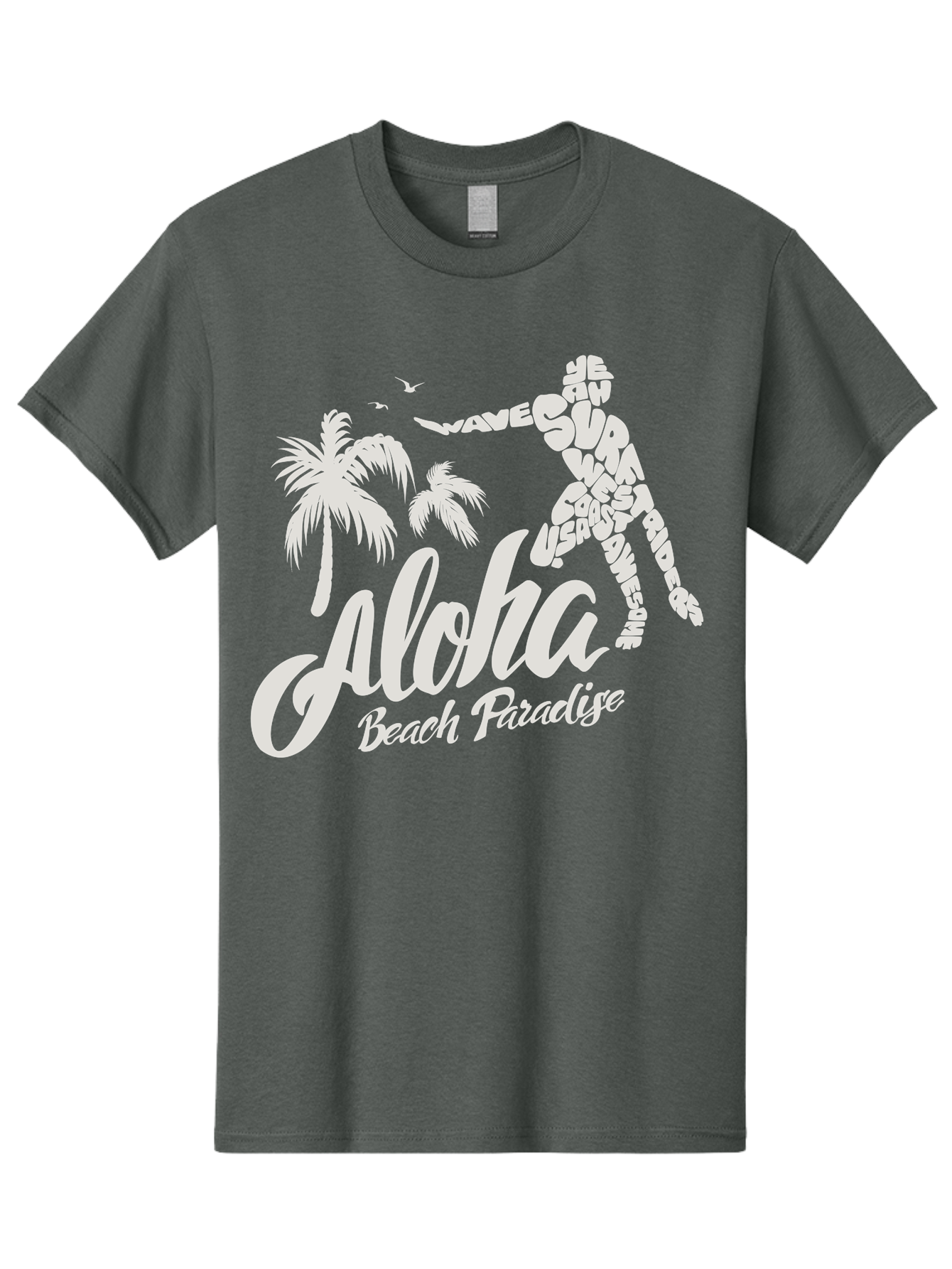 Aloha-Beach-Paradise Men'S Graphic Tee, 100% Cotton, Comfortable Casual Summer Wear, Machine Washable, Surfer Silhouette, Tropical Getaway, Beach Vacation, Surfing Culture, Wave Riding, Aloha Spirit, Island Vibes, Palm Trees, Beach Paradise, Aac368