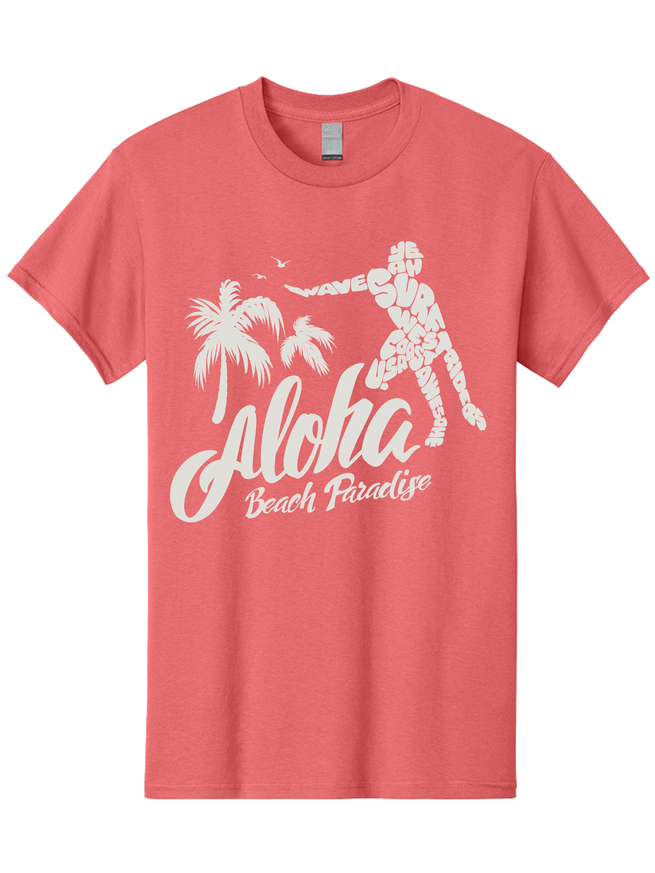 Aloha-Beach-Paradise Men'S Graphic Tee, 100% Cotton, Comfortable Casual Summer Wear, Machine Washable, Surfer Silhouette, Tropical Getaway, Beach Vacation, Surfing Culture, Wave Riding, Aloha Spirit, Island Vibes, Palm Trees, Beach Paradise, Aac368