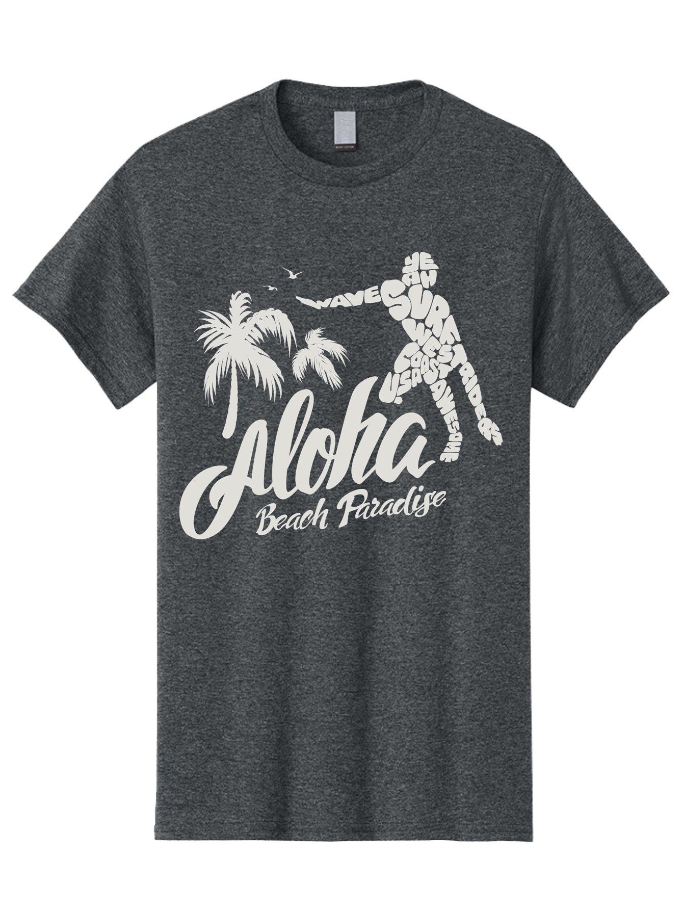 Aloha-Beach-Paradise Men'S Graphic Tee, 100% Cotton, Comfortable Casual Summer Wear, Machine Washable, Surfer Silhouette, Tropical Getaway, Beach Vacation, Surfing Culture, Wave Riding, Aloha Spirit, Island Vibes, Palm Trees, Beach Paradise, Aac368