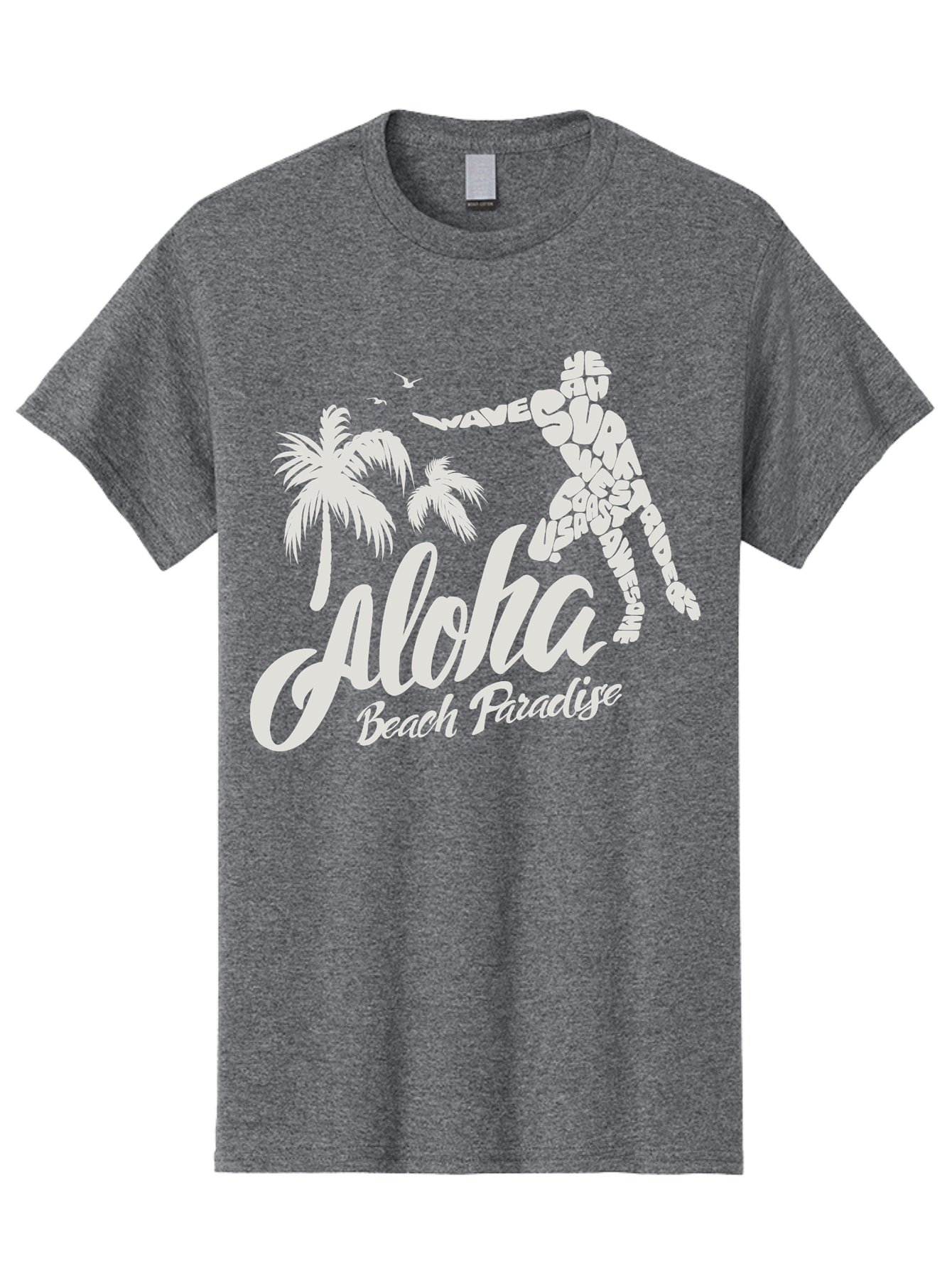Aloha-Beach-Paradise Men'S Graphic Tee, 100% Cotton, Comfortable Casual Summer Wear, Machine Washable, Surfer Silhouette, Tropical Getaway, Beach Vacation, Surfing Culture, Wave Riding, Aloha Spirit, Island Vibes, Palm Trees, Beach Paradise, Aac368