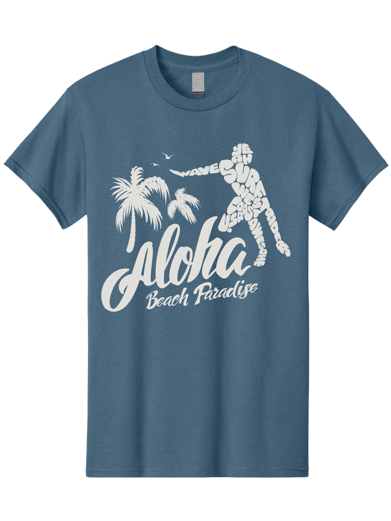 Aloha-Beach-Paradise Men'S Graphic Tee, 100% Cotton, Comfortable Casual Summer Wear, Machine Washable, Surfer Silhouette, Tropical Getaway, Beach Vacation, Surfing Culture, Wave Riding, Aloha Spirit, Island Vibes, Palm Trees, Beach Paradise, Aac368
