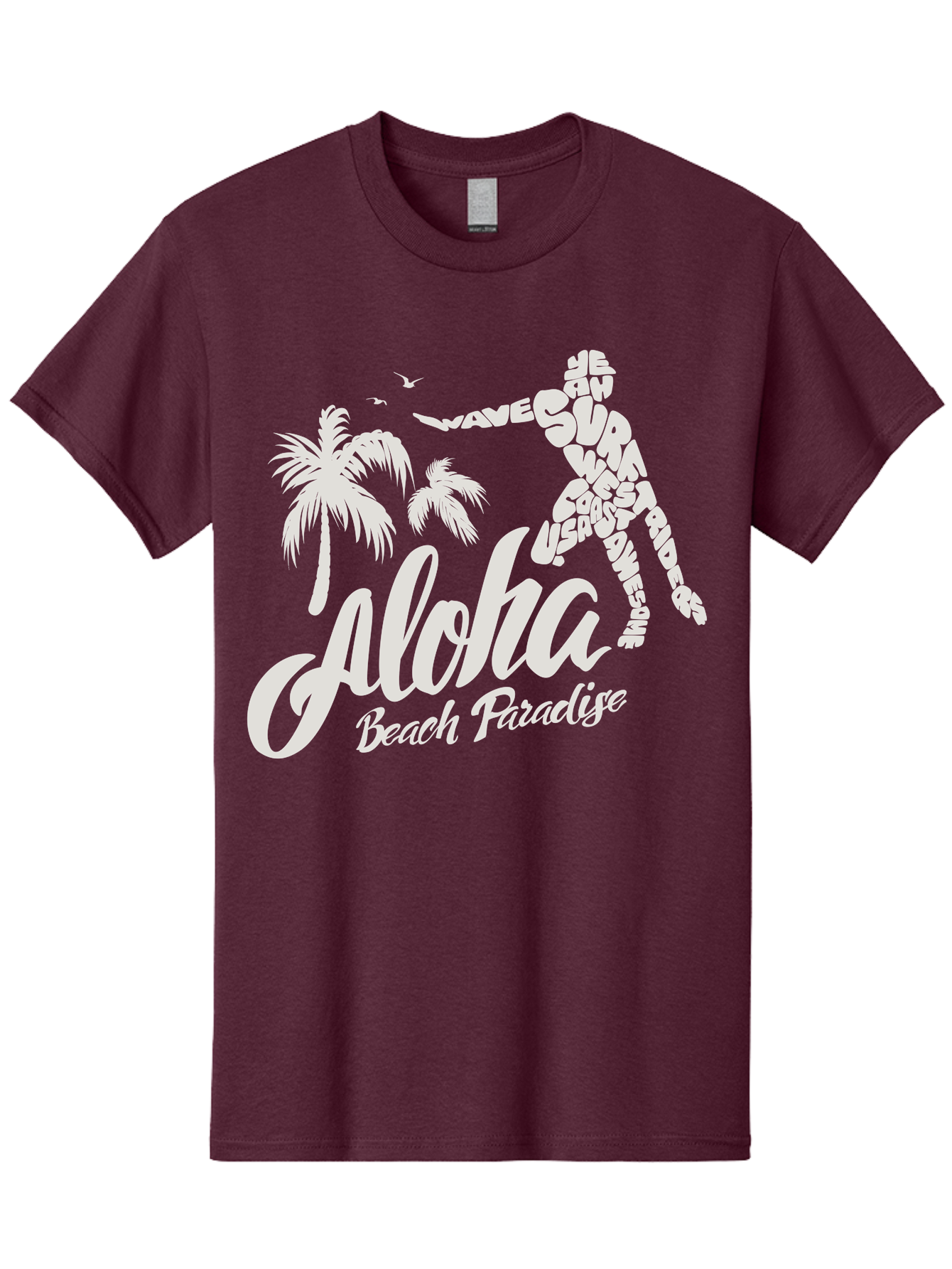 Aloha-Beach-Paradise Men'S Graphic Tee, 100% Cotton, Comfortable Casual Summer Wear, Machine Washable, Surfer Silhouette, Tropical Getaway, Beach Vacation, Surfing Culture, Wave Riding, Aloha Spirit, Island Vibes, Palm Trees, Beach Paradise, Aac368