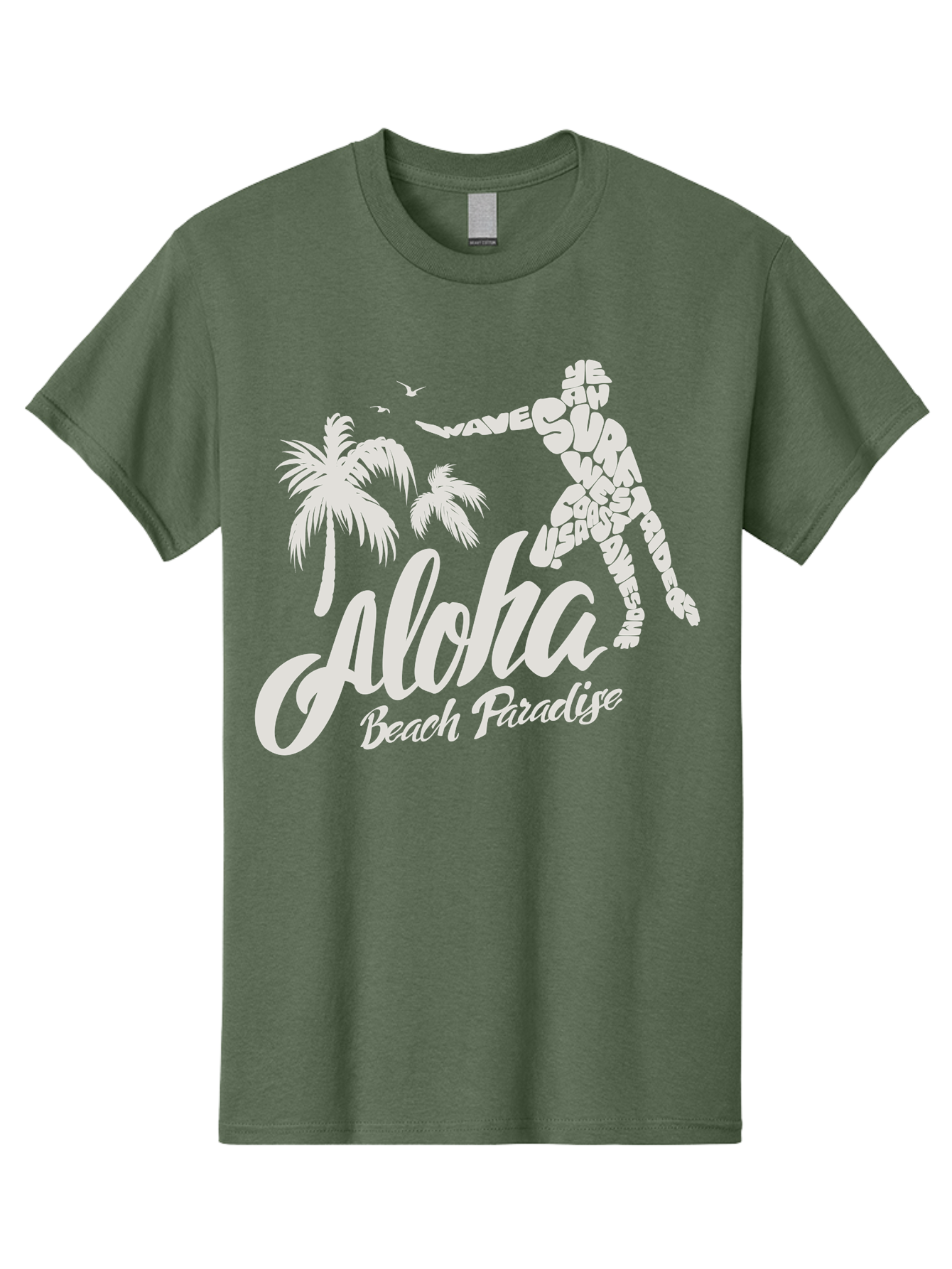 Aloha-Beach-Paradise Men'S Graphic Tee, 100% Cotton, Comfortable Casual Summer Wear, Machine Washable, Surfer Silhouette, Tropical Getaway, Beach Vacation, Surfing Culture, Wave Riding, Aloha Spirit, Island Vibes, Palm Trees, Beach Paradise, Aac368