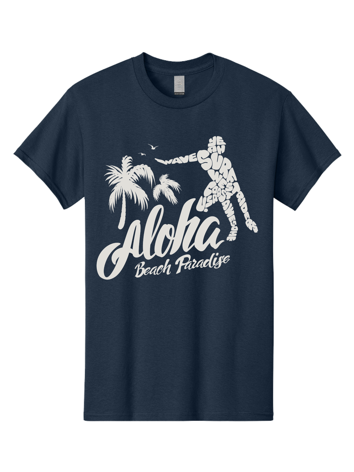 Aloha-Beach-Paradise Men'S Graphic Tee, 100% Cotton, Comfortable Casual Summer Wear, Machine Washable, Surfer Silhouette, Tropical Getaway, Beach Vacation, Surfing Culture, Wave Riding, Aloha Spirit, Island Vibes, Palm Trees, Beach Paradise, Aac368