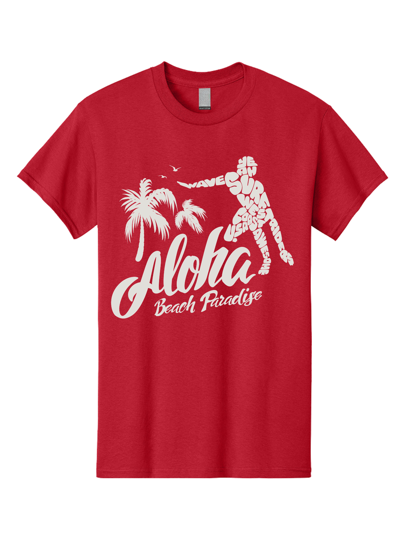Aloha-Beach-Paradise Men'S Graphic Tee, 100% Cotton, Comfortable Casual Summer Wear, Machine Washable, Surfer Silhouette, Tropical Getaway, Beach Vacation, Surfing Culture, Wave Riding, Aloha Spirit, Island Vibes, Palm Trees, Beach Paradise, Aac368