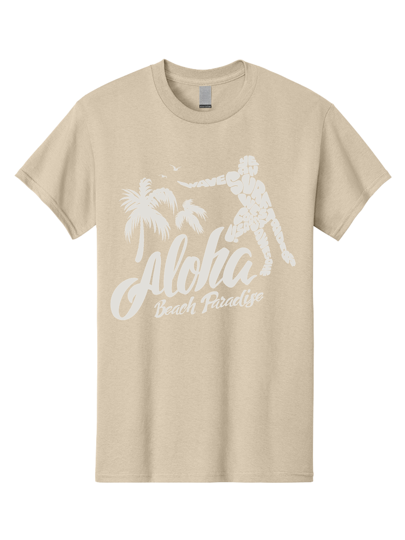 Aloha-Beach-Paradise Men'S Graphic Tee, 100% Cotton, Comfortable Casual Summer Wear, Machine Washable, Surfer Silhouette, Tropical Getaway, Beach Vacation, Surfing Culture, Wave Riding, Aloha Spirit, Island Vibes, Palm Trees, Beach Paradise, Aac368