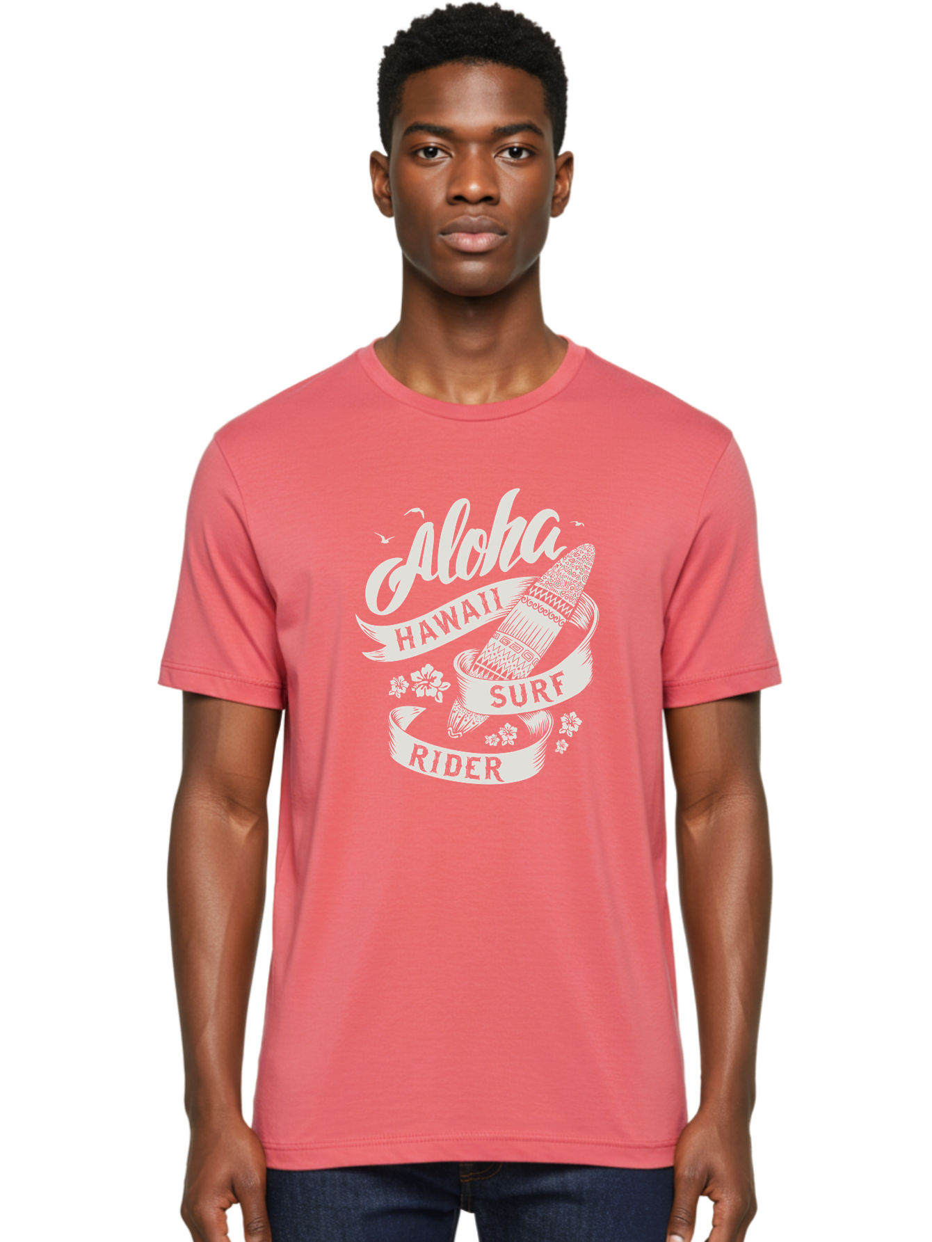 Aloha-Hawaii-Surf-Rider Men'S Graphic Tee, 100% Cotton, Comfortable Casual Summer Wear, Machine Washable, Surfboard Graphic, Hawaii Surf Culture, Aloha Spirit, Surfer Lifestyle, Tropical Vibes, Beachy Keiki, Surfing Adventure, Aac369