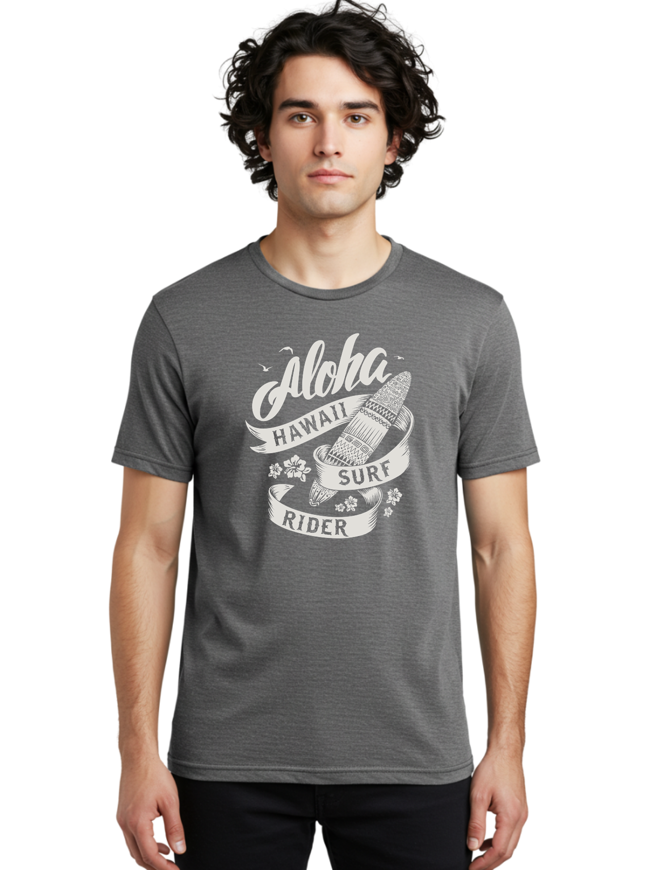 Aloha-Hawaii-Surf-Rider Men'S Graphic Tee, 100% Cotton, Comfortable Casual Summer Wear, Machine Washable, Surfboard Graphic, Hawaii Surf Culture, Aloha Spirit, Surfer Lifestyle, Tropical Vibes, Beachy Keiki, Surfing Adventure, Aac369