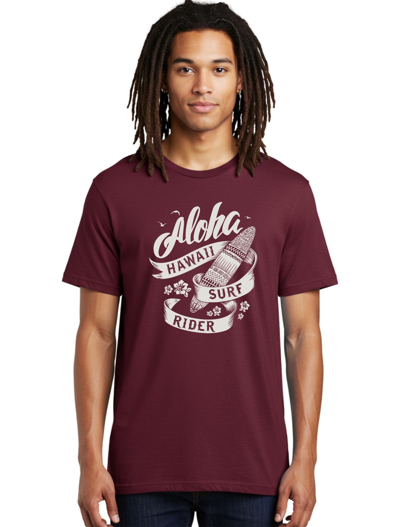 Aloha-Hawaii-Surf-Rider Men'S Graphic Tee, 100% Cotton, Comfortable Casual Summer Wear, Machine Washable, Surfboard Graphic, Hawaii Surf Culture, Aloha Spirit, Surfer Lifestyle, Tropical Vibes, Beachy Keiki, Surfing Adventure, Aac369