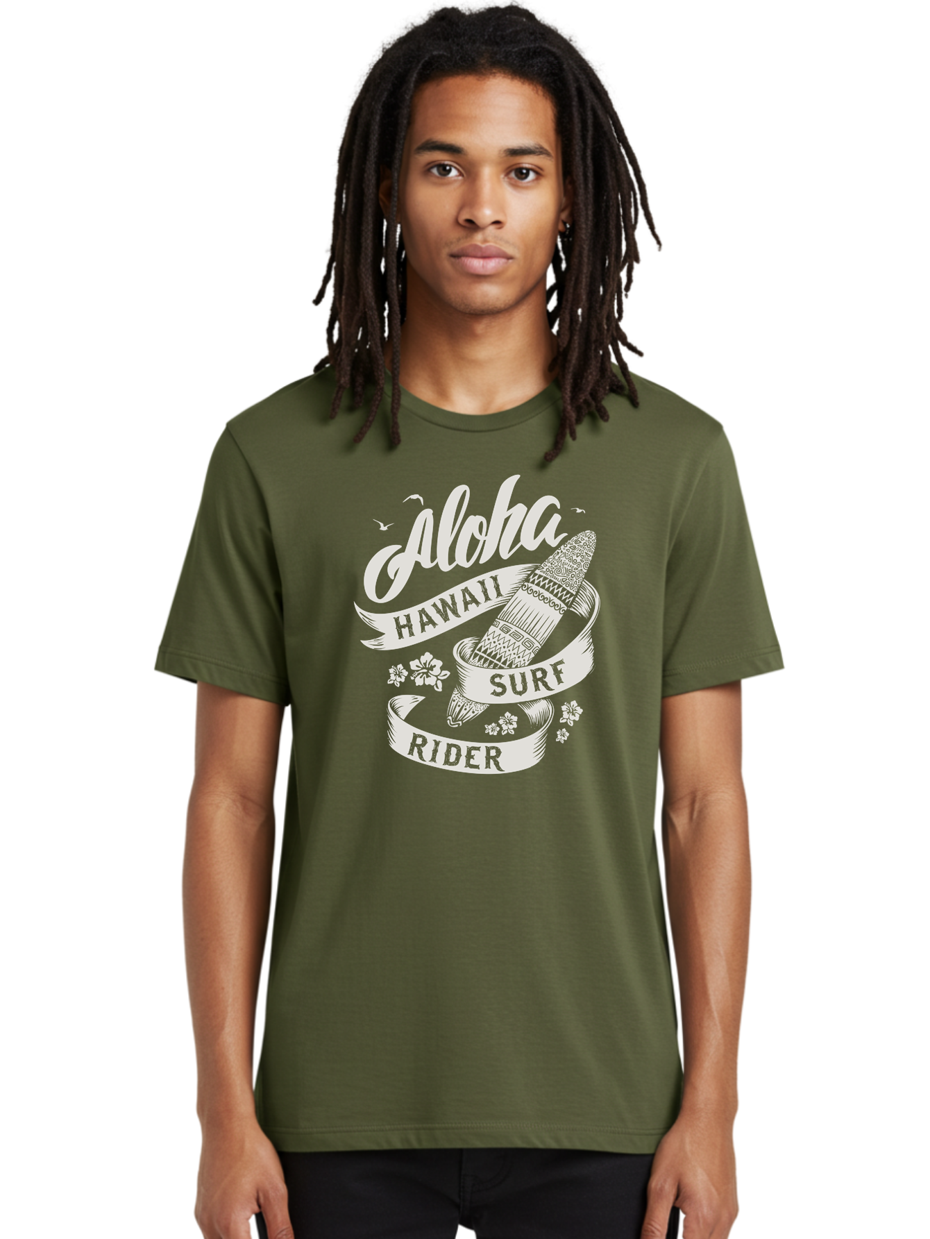 Aloha-Hawaii-Surf-Rider Men'S Graphic Tee, 100% Cotton, Comfortable Casual Summer Wear, Machine Washable, Surfboard Graphic, Hawaii Surf Culture, Aloha Spirit, Surfer Lifestyle, Tropical Vibes, Beachy Keiki, Surfing Adventure, Aac369
