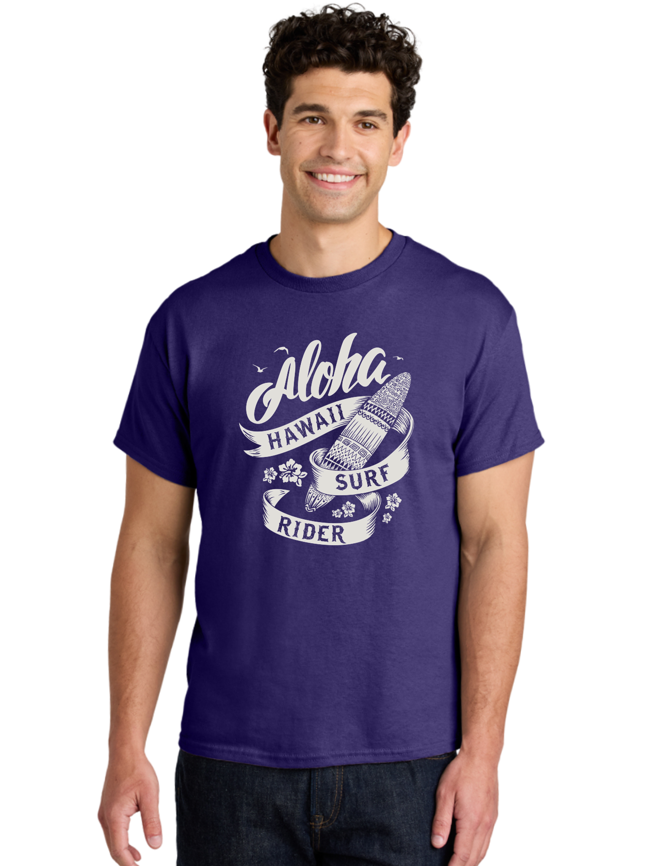 Aloha-Hawaii-Surf-Rider Men'S Graphic Tee, 100% Cotton, Comfortable Casual Summer Wear, Machine Washable, Surfboard Graphic, Hawaii Surf Culture, Aloha Spirit, Surfer Lifestyle, Tropical Vibes, Beachy Keiki, Surfing Adventure, Aac369