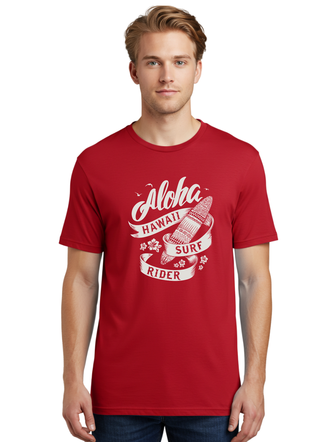 Aloha-Hawaii-Surf-Rider Men'S Graphic Tee, 100% Cotton, Comfortable Casual Summer Wear, Machine Washable, Surfboard Graphic, Hawaii Surf Culture, Aloha Spirit, Surfer Lifestyle, Tropical Vibes, Beachy Keiki, Surfing Adventure, Aac369