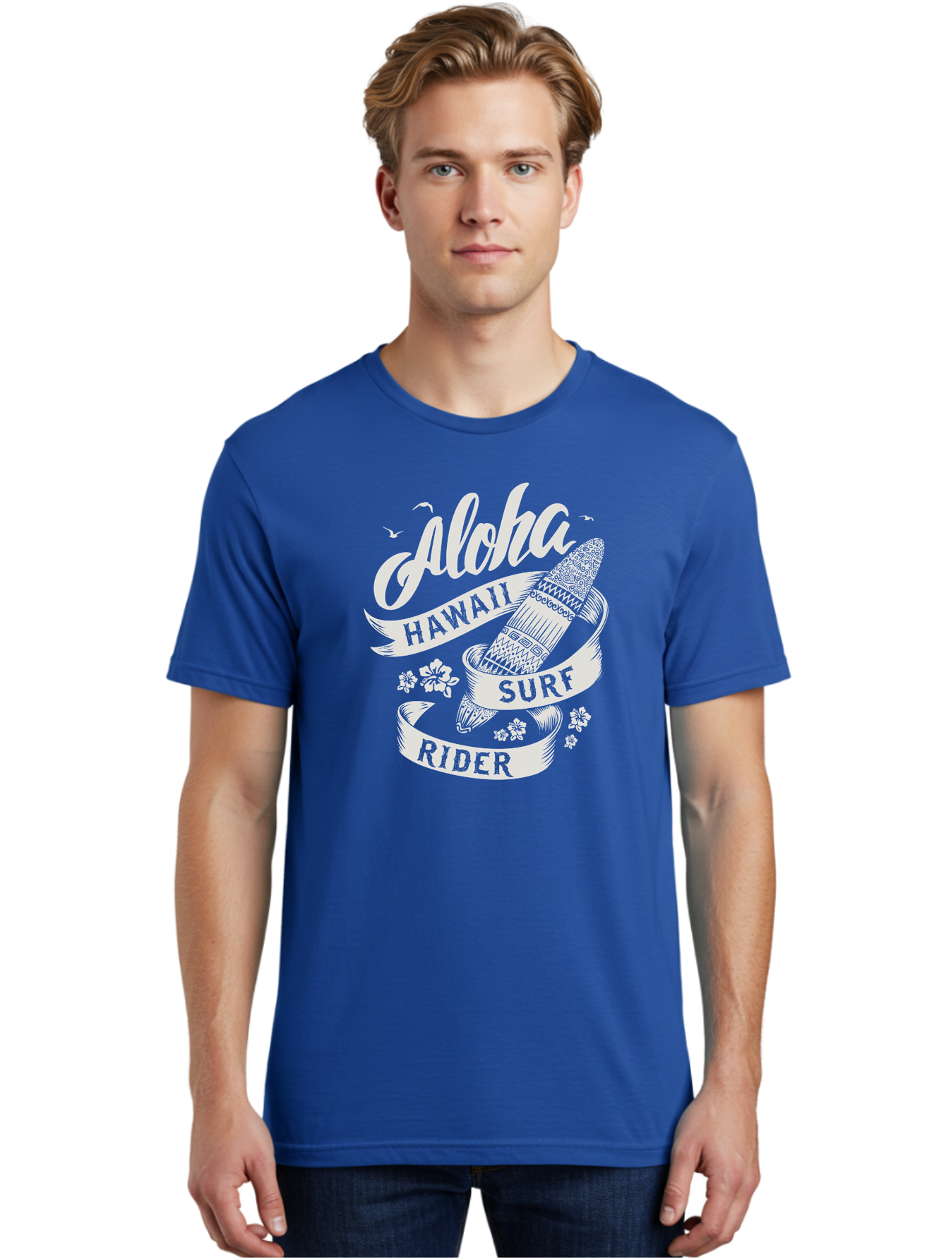 Aloha-Hawaii-Surf-Rider Men'S Graphic Tee, 100% Cotton, Comfortable Casual Summer Wear, Machine Washable, Surfboard Graphic, Hawaii Surf Culture, Aloha Spirit, Surfer Lifestyle, Tropical Vibes, Beachy Keiki, Surfing Adventure, Aac369