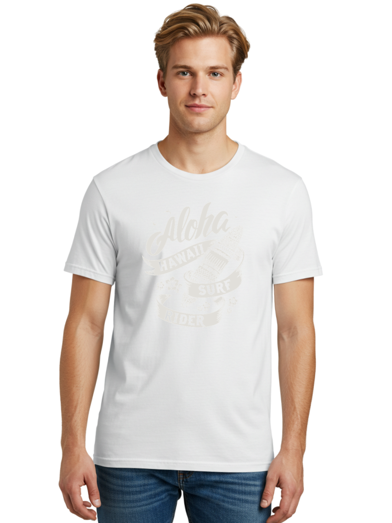 Aloha-Hawaii-Surf-Rider Men'S Graphic Tee, 100% Cotton, Comfortable Casual Summer Wear, Machine Washable, Surfboard Graphic, Hawaii Surf Culture, Aloha Spirit, Surfer Lifestyle, Tropical Vibes, Beachy Keiki, Surfing Adventure, Aac369