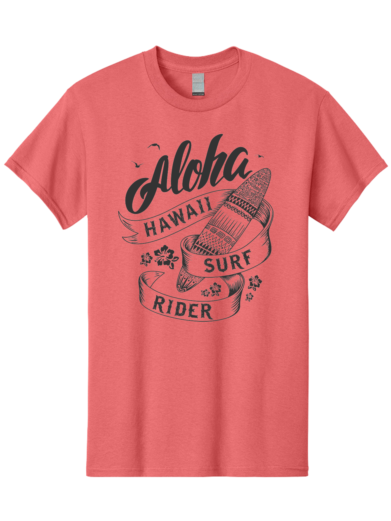 Aloha-Surf-Rider Men'S Graphic Tee, 100% Cotton, Comfortable Casual Summer Wear, Machine Washable, Hawaii Surf Rider, Surfboard, Tropical Vibes, Hawaii Vacation, Surfing Culture, Hawaii Tourism, Tropical Flowers, Aloha Spirit, Beach Lifestyle, Aac370
