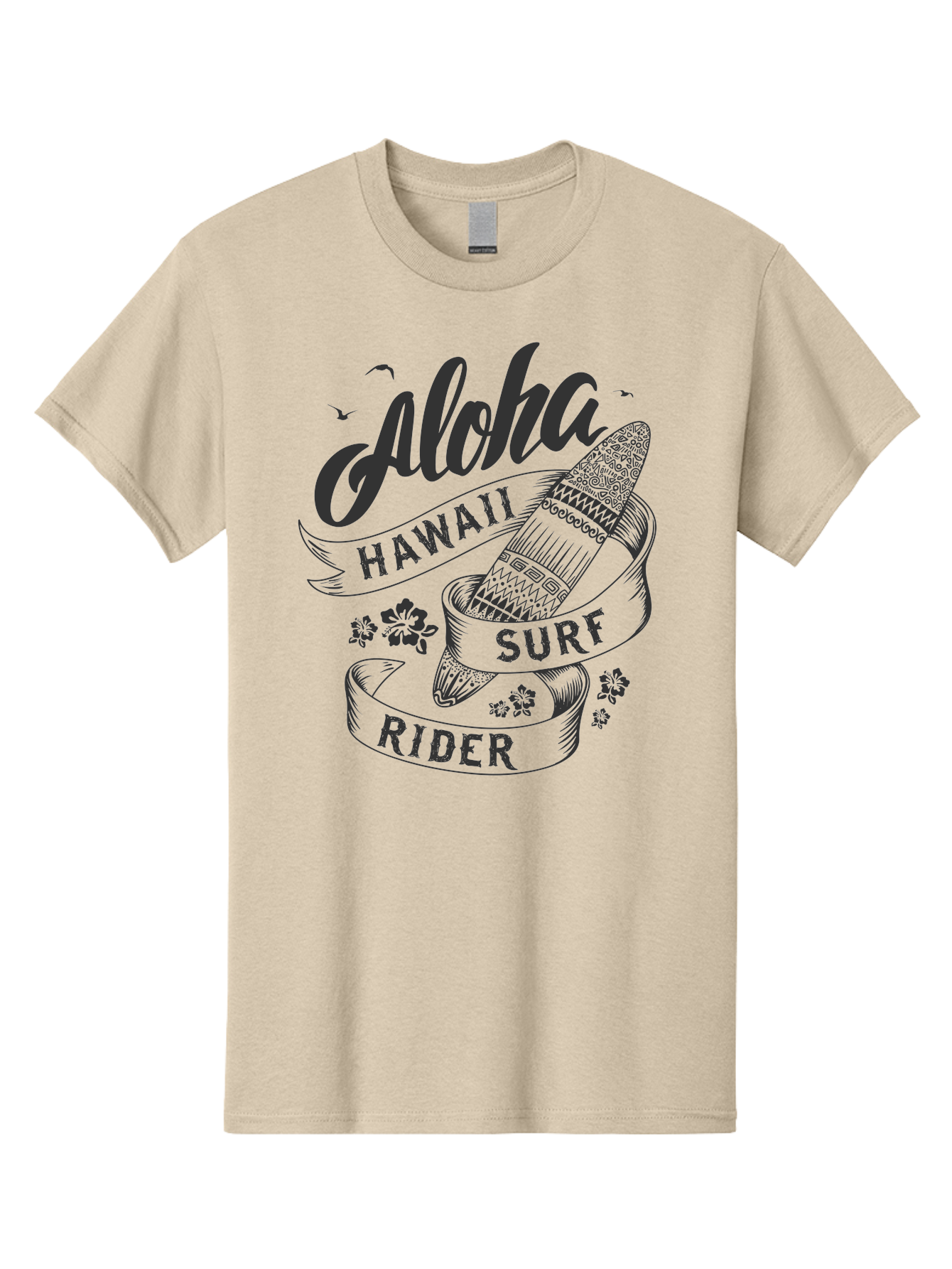 Aloha-Surf-Rider Men'S Graphic Tee, 100% Cotton, Comfortable Casual Summer Wear, Machine Washable, Hawaii Surf Rider, Surfboard, Tropical Vibes, Hawaii Vacation, Surfing Culture, Hawaii Tourism, Tropical Flowers, Aloha Spirit, Beach Lifestyle, Aac370