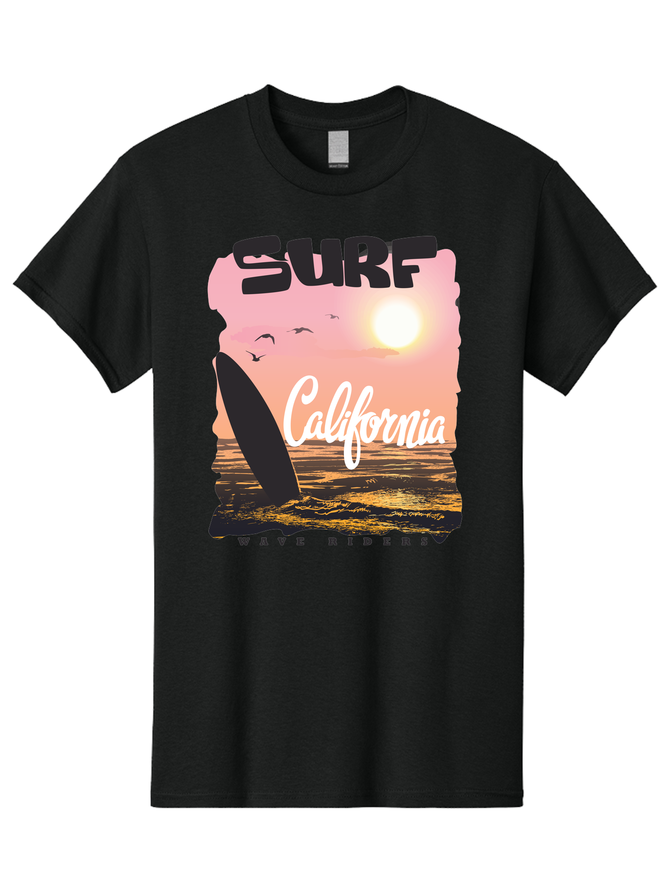 Surf-California Men'S Graphic Tee, 100% Cotton, Comfortable Casual Summer Wear, Machine Washable, Surfing In California, Wave Riders, Beach Life, Surfers Paradise, Coastal Scenery, Sunset Over The Ocean, Seagulls Flying, Aac372