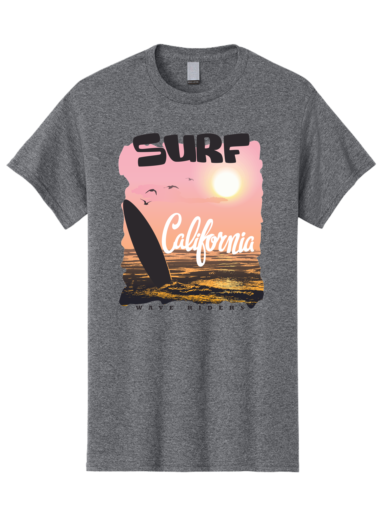 Surf-California Men'S Graphic Tee, 100% Cotton, Comfortable Casual Summer Wear, Machine Washable, Surfing In California, Wave Riders, Beach Life, Surfers Paradise, Coastal Scenery, Sunset Over The Ocean, Seagulls Flying, Aac372
