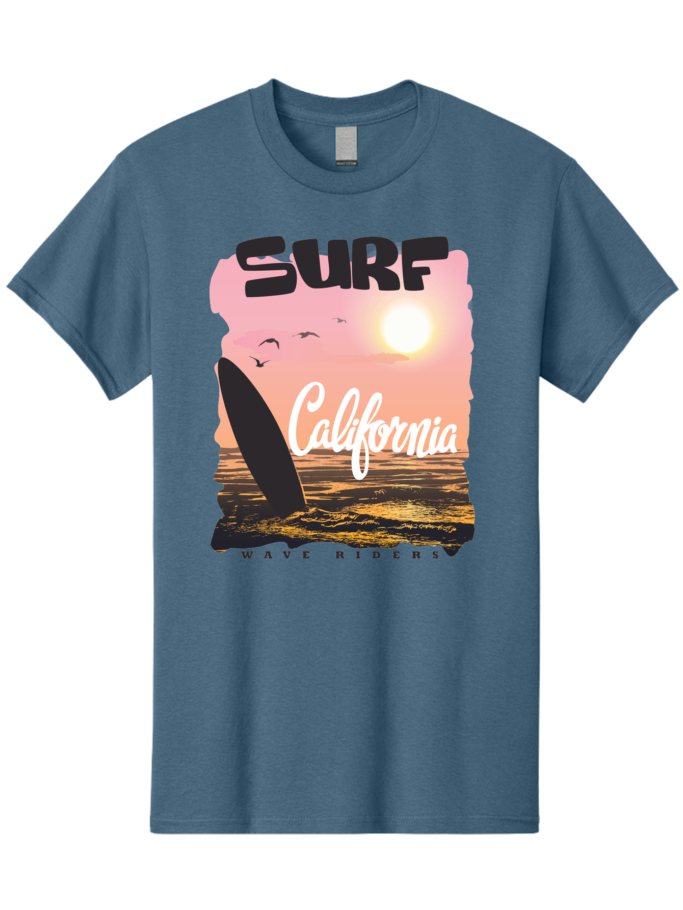 Surf-California Men'S Graphic Tee, 100% Cotton, Comfortable Casual Summer Wear, Machine Washable, Surfing In California, Wave Riders, Beach Life, Surfers Paradise, Coastal Scenery, Sunset Over The Ocean, Seagulls Flying, Aac372