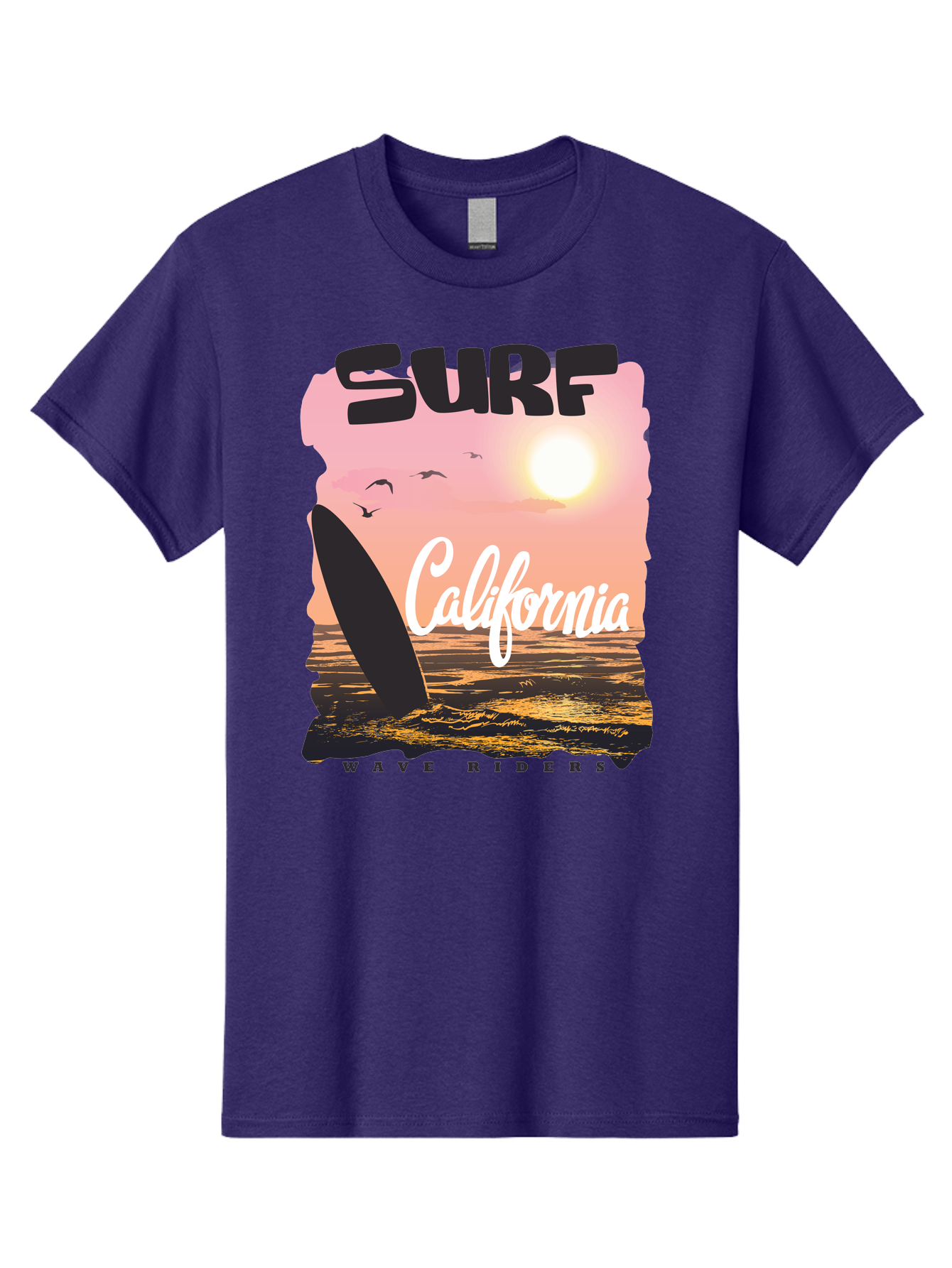 Surf-California Men'S Graphic Tee, 100% Cotton, Comfortable Casual Summer Wear, Machine Washable, Surfing In California, Wave Riders, Beach Life, Surfers Paradise, Coastal Scenery, Sunset Over The Ocean, Seagulls Flying, Aac372