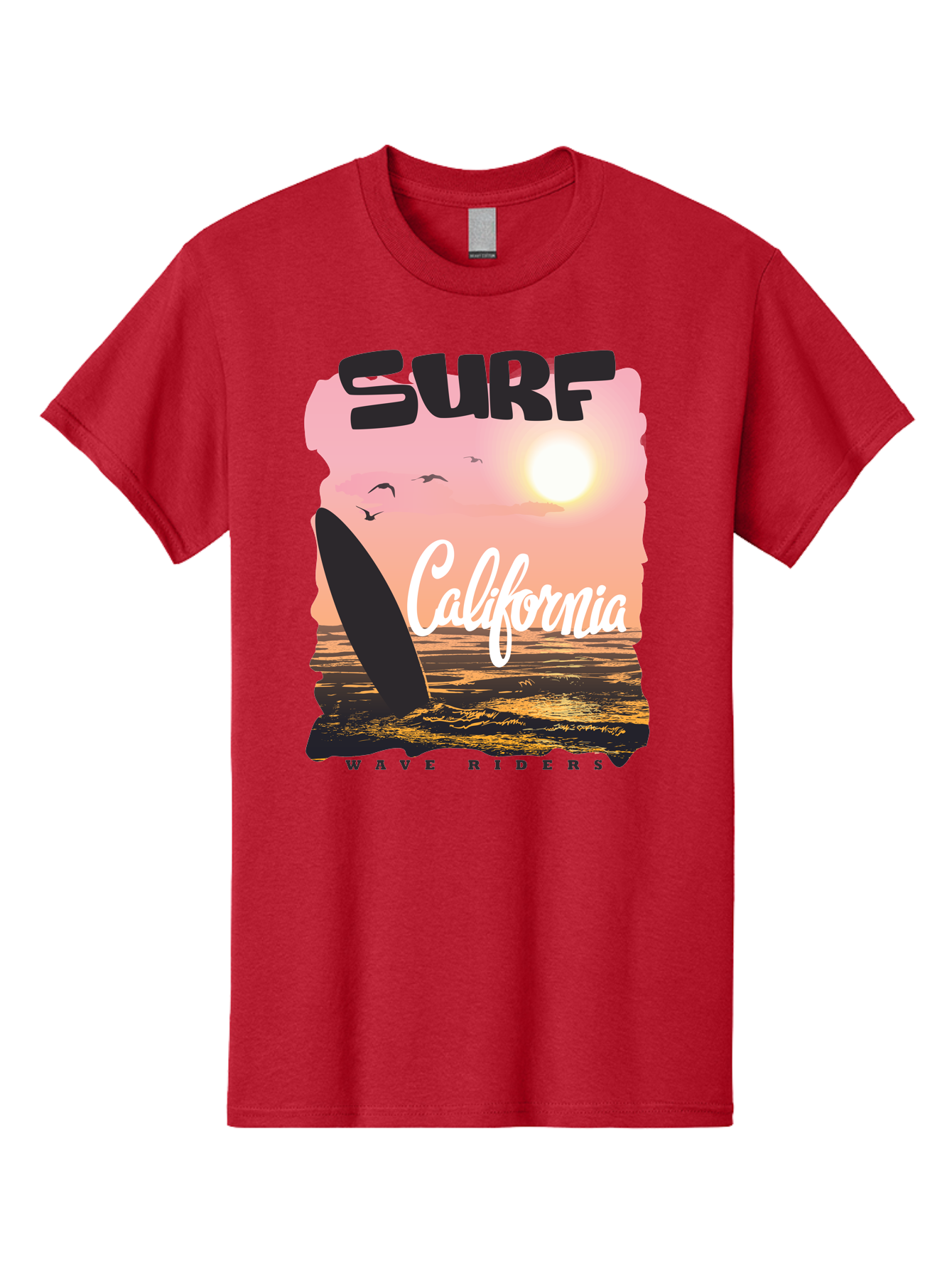 Surf-California Men'S Graphic Tee, 100% Cotton, Comfortable Casual Summer Wear, Machine Washable, Surfing In California, Wave Riders, Beach Life, Surfers Paradise, Coastal Scenery, Sunset Over The Ocean, Seagulls Flying, Aac372