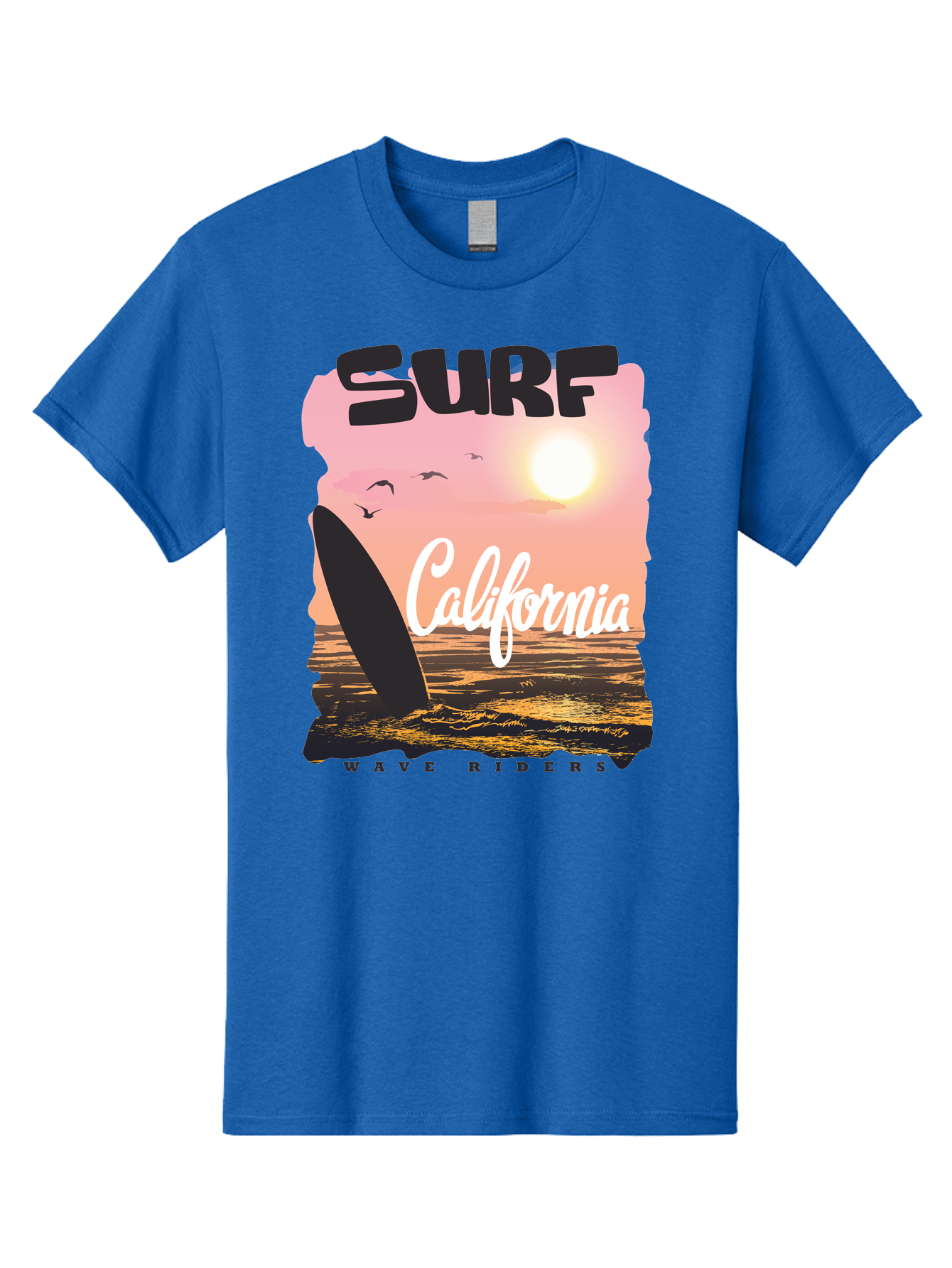 Surf-California Men'S Graphic Tee, 100% Cotton, Comfortable Casual Summer Wear, Machine Washable, Surfing In California, Wave Riders, Beach Life, Surfers Paradise, Coastal Scenery, Sunset Over The Ocean, Seagulls Flying, Aac372