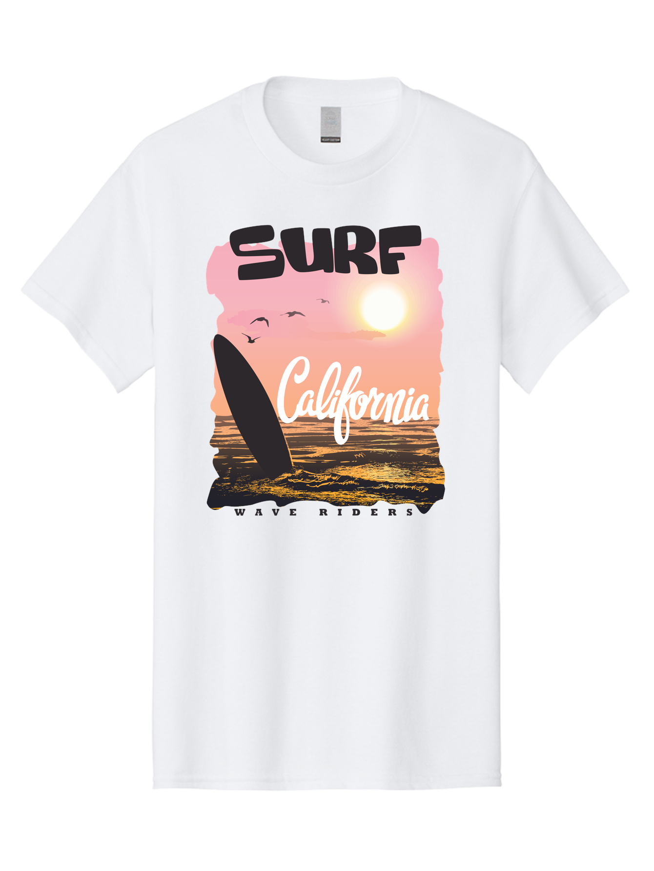 Surf-California Men'S Graphic Tee, 100% Cotton, Comfortable Casual Summer Wear, Machine Washable, Surfing In California, Wave Riders, Beach Life, Surfers Paradise, Coastal Scenery, Sunset Over The Ocean, Seagulls Flying, Aac372